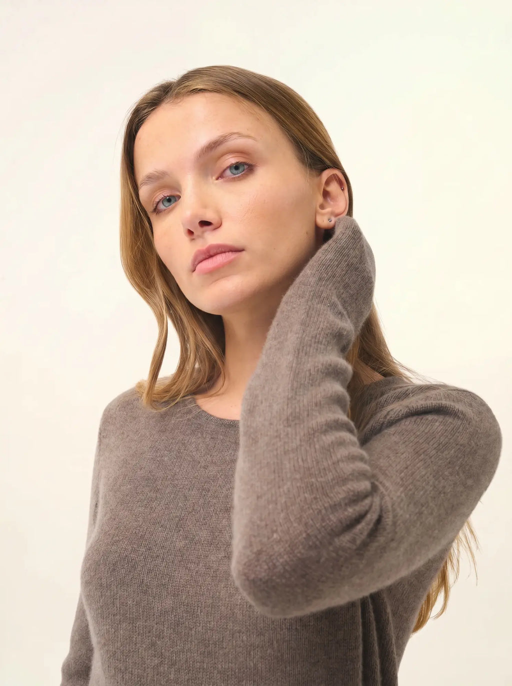 JOYCE Pull Col Rond 4 Fils Taupe Chiné