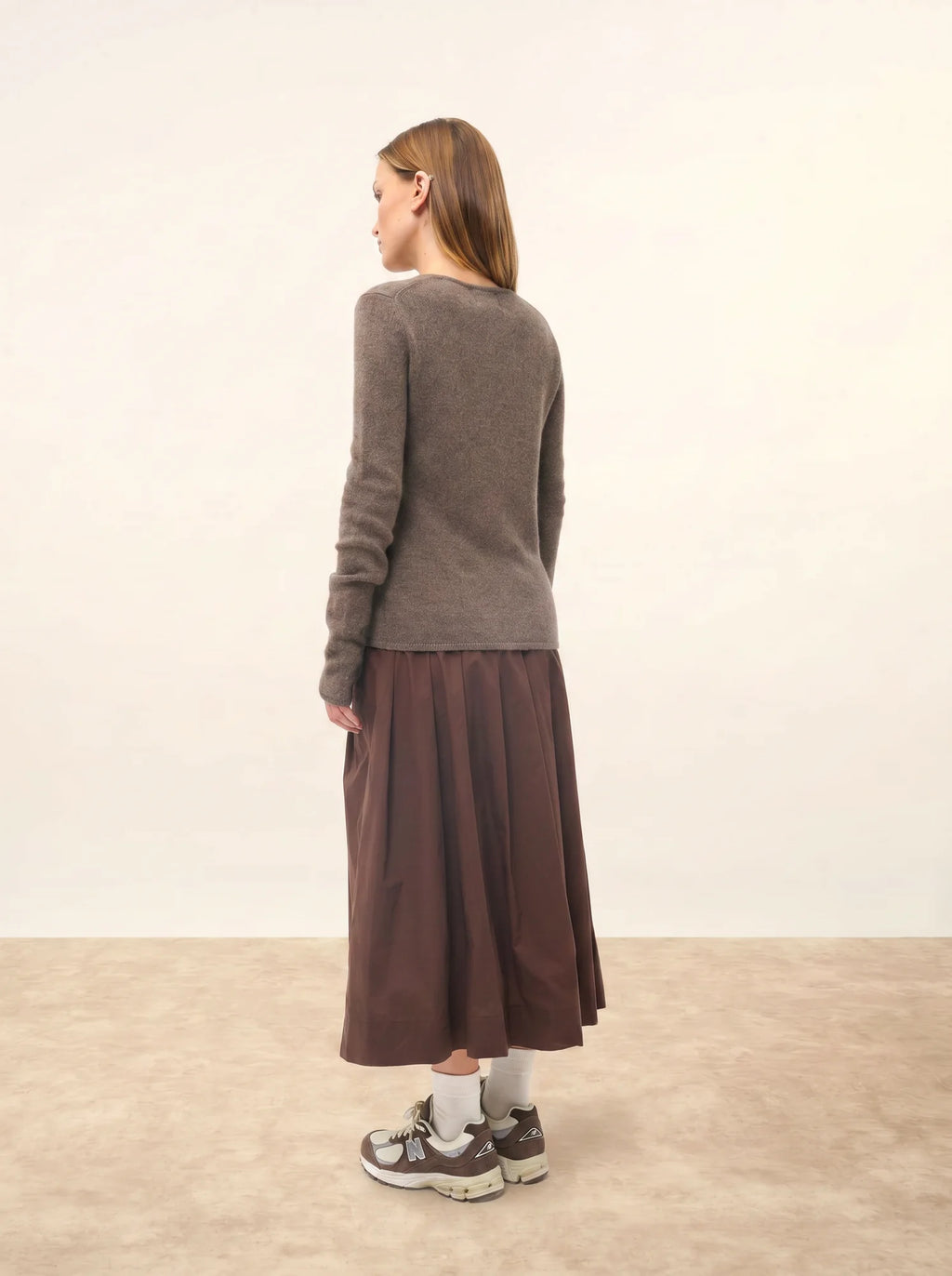 JOYCE Pull Col Rond 4 Fils Taupe Chiné