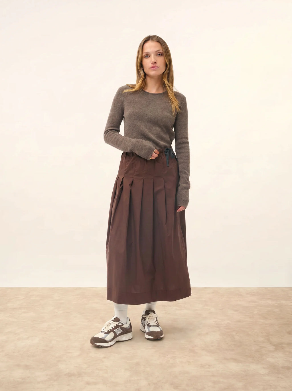 JOYCE Pull Col Rond 4 Fils Taupe Chiné