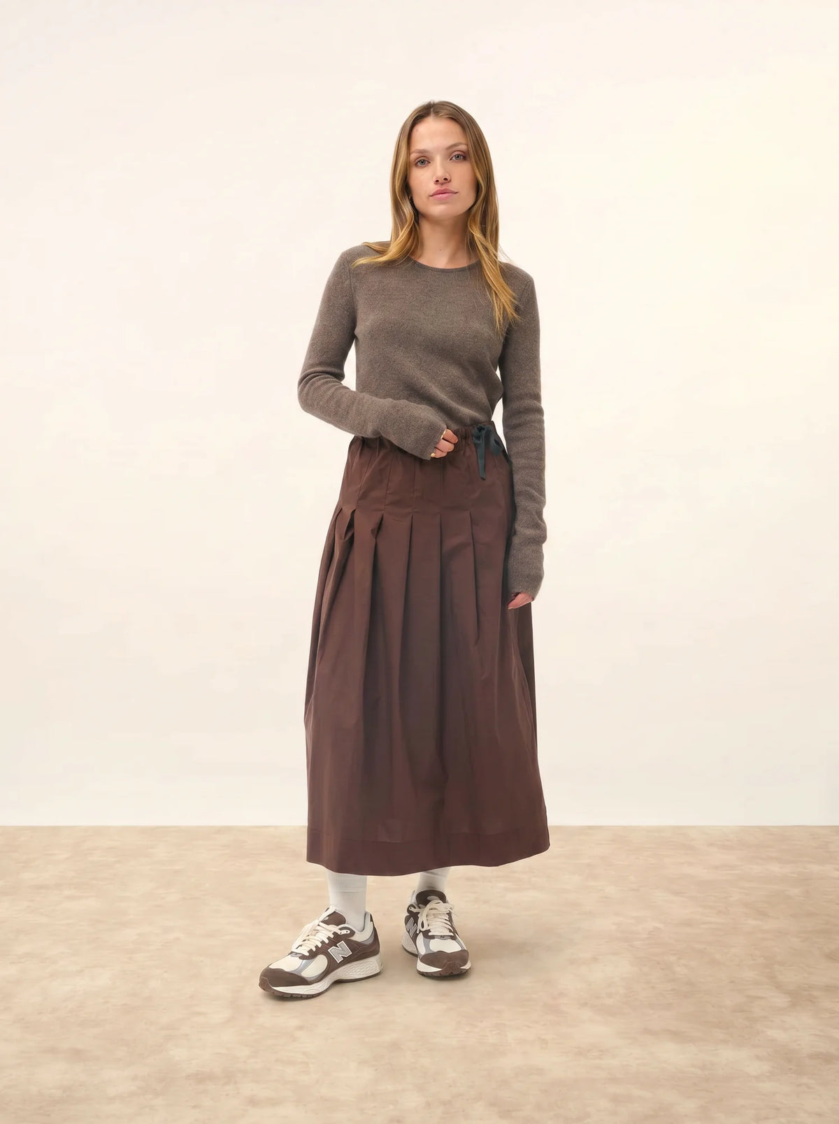 JOYCE Pull Col Rond 4 Fils Taupe Chiné