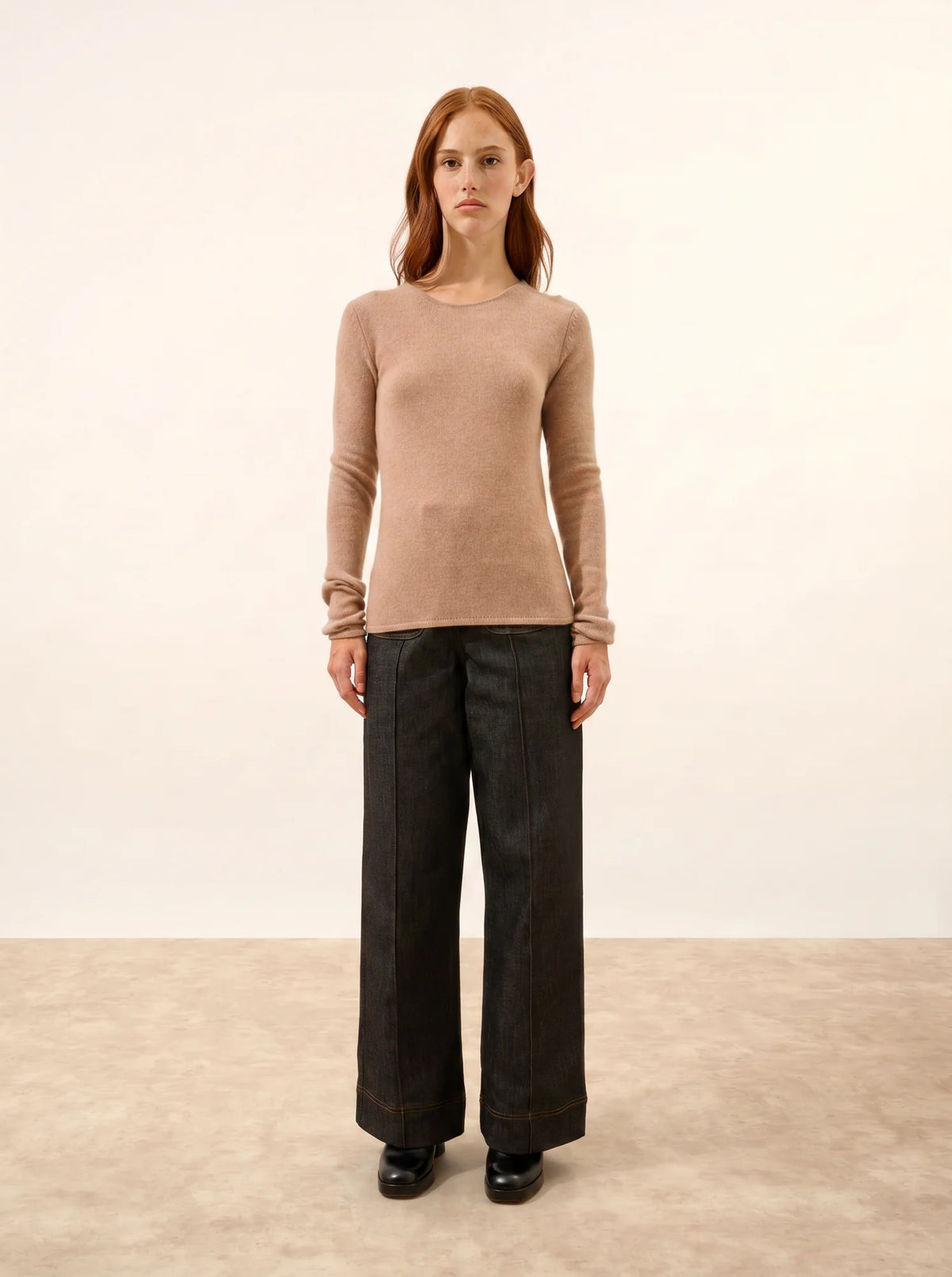 JOYCE Pull Col Rond 4 Fils Camel Chiné