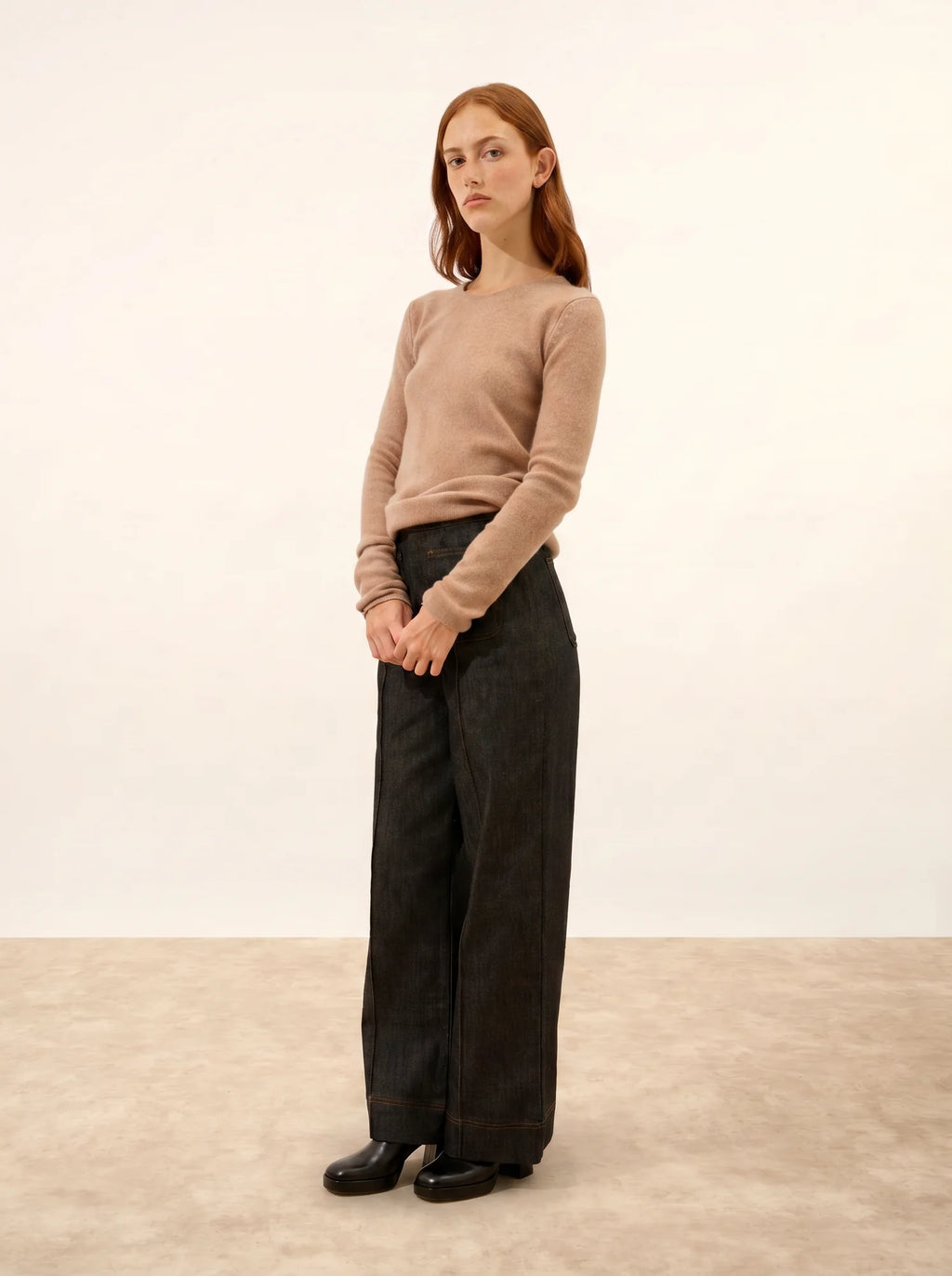 JOYCE Pull Col Rond 4 Fils Camel Chiné