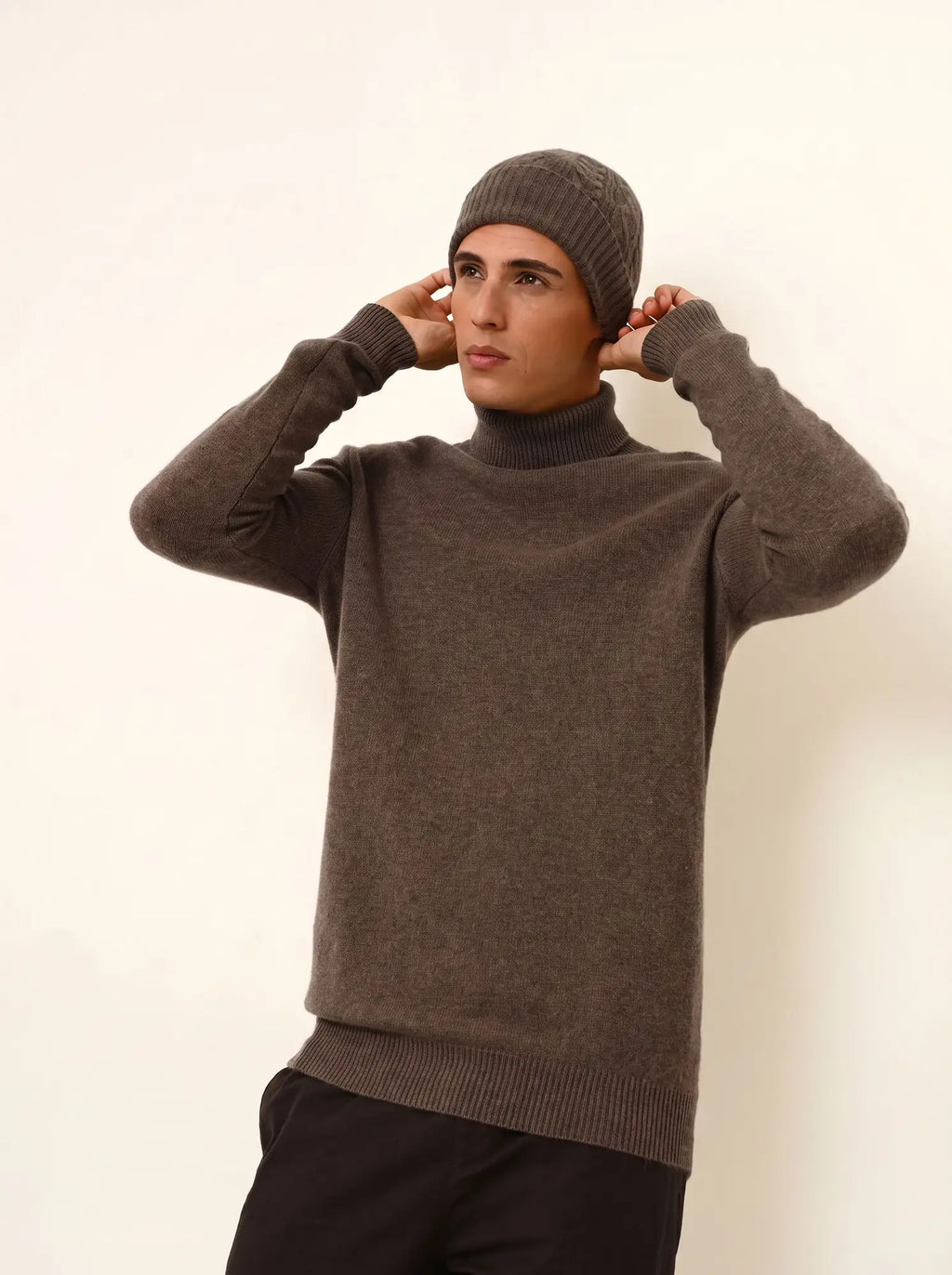 SACHA Pullover Rollkragen 4-fädig Taupe meliert