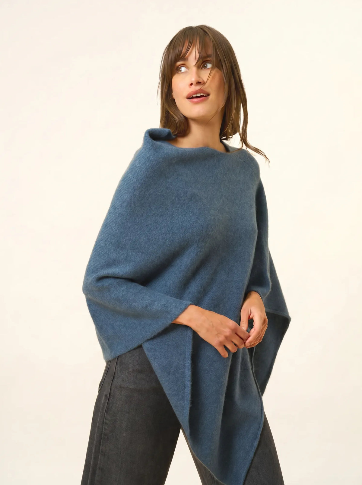 SALLY Poncho 4 Fils Vert Canard Chiné