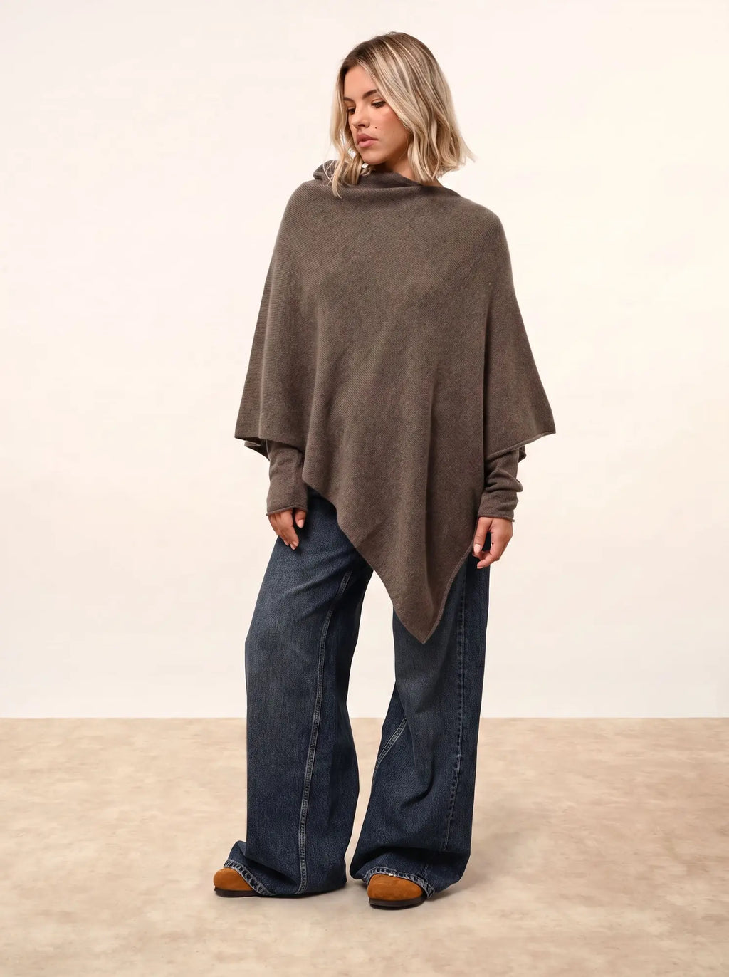 SALLY Poncho 4 Fils Taupe Chiné