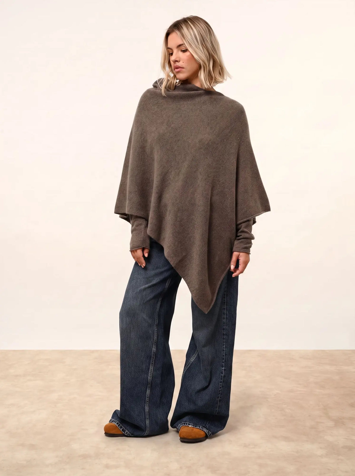 SALLY Poncho 4 Fils Taupe Chiné