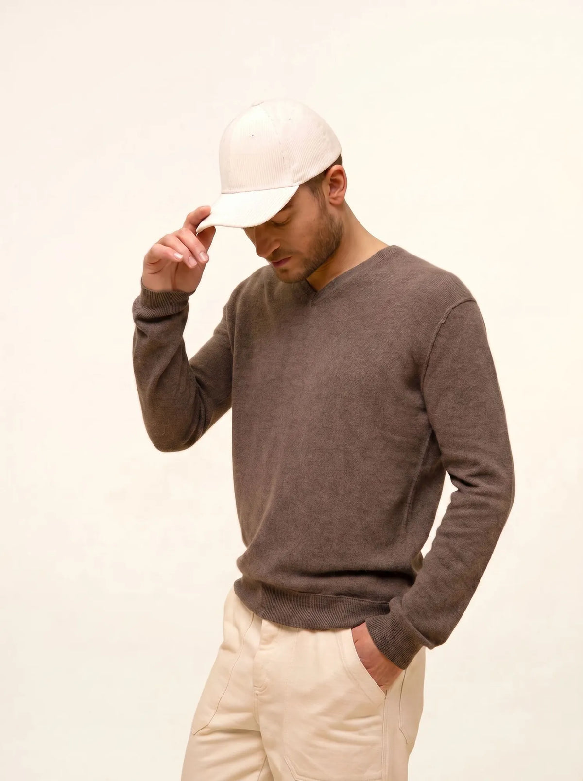 TOM Pull Col V Taupe Chiné
