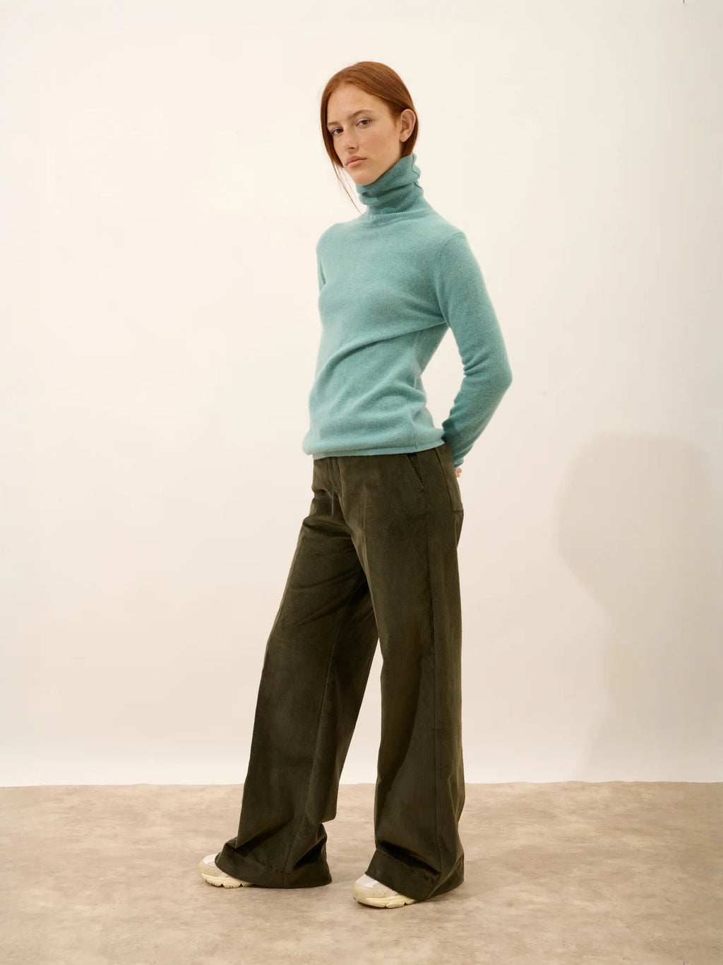 AVA Pull Col Roulé Vert Chiné