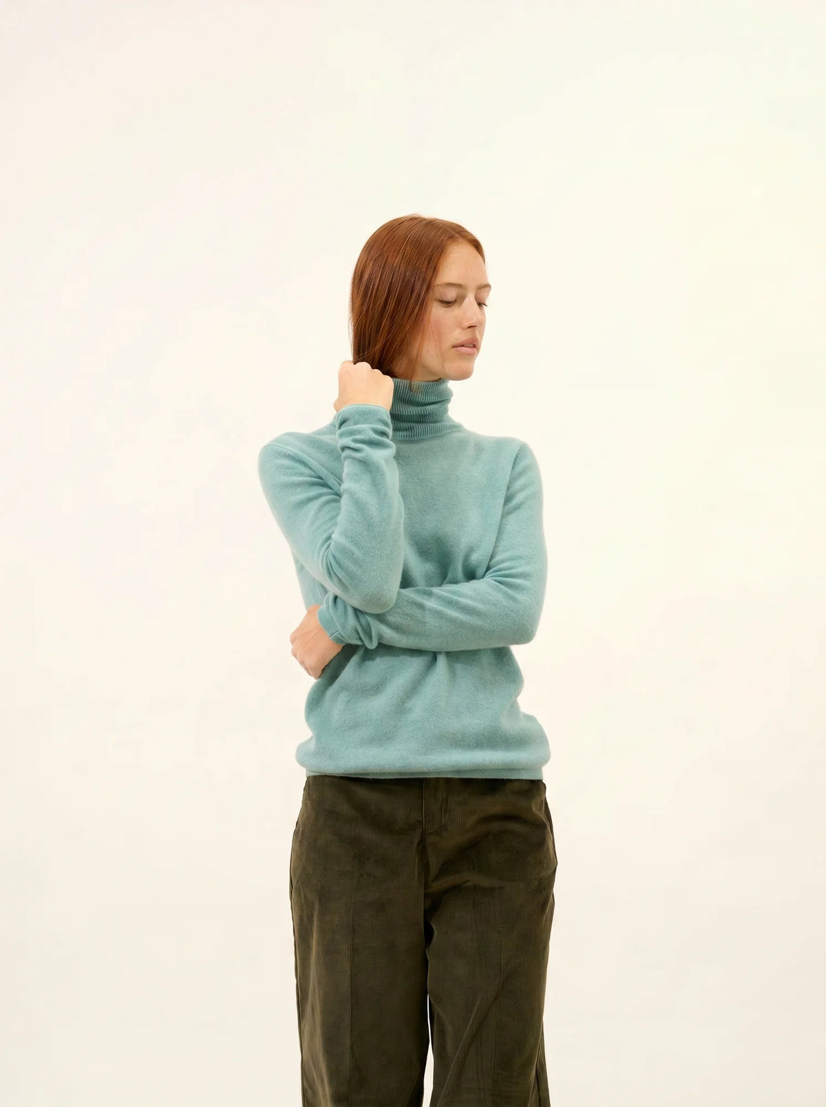 AVA Pull Col Roulé Vert Chiné
