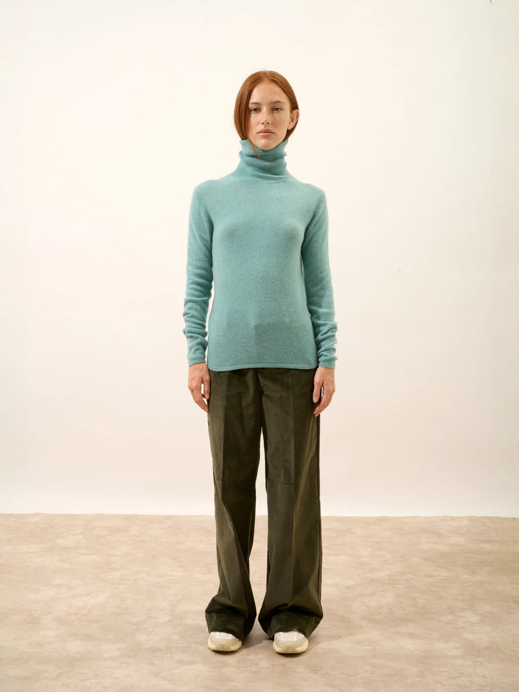 AVA Pull Col Roulé Vert Chiné