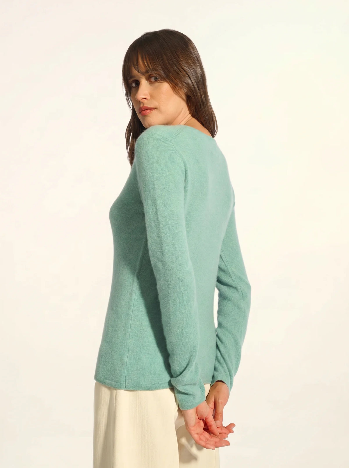 VIVIAN Pull Col Rond Vert Chiné