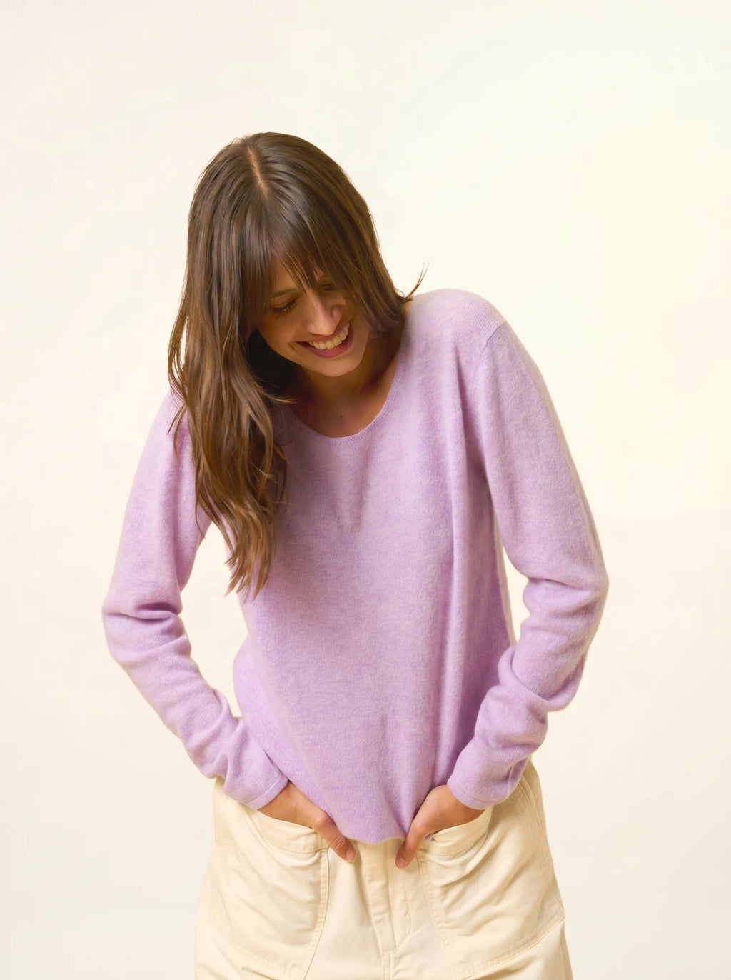 FIONA Pull Col Rond Mauve Chiné