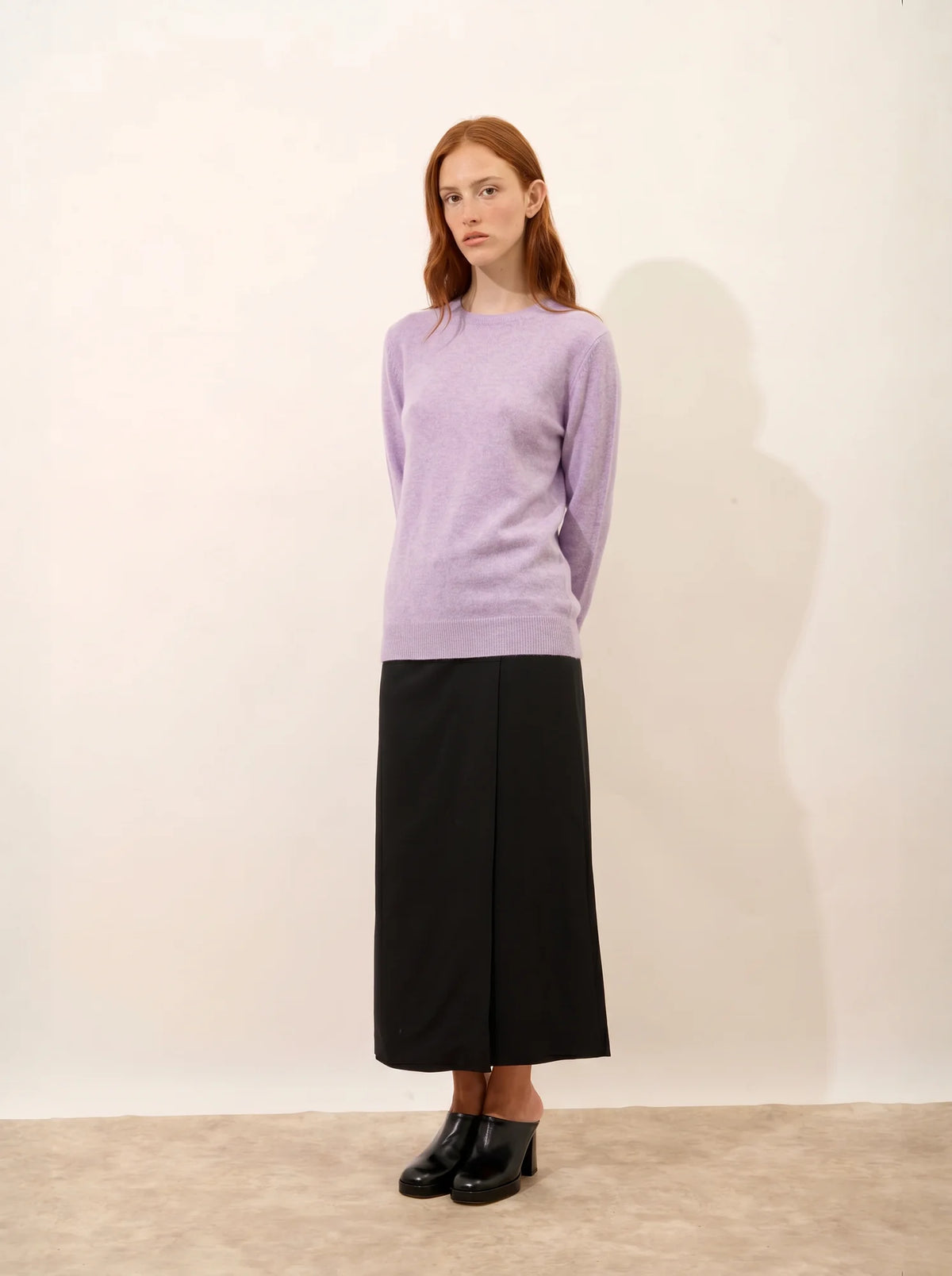 JANICE Pull Col Rond Boutonné Dos Mauve Chiné