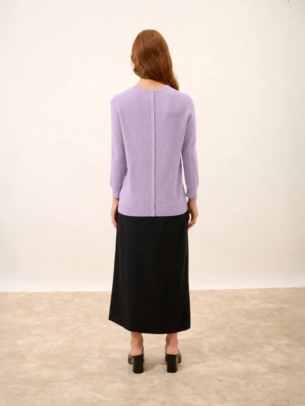 JANICE Pull Col Rond Boutonné Dos Mauve Chiné