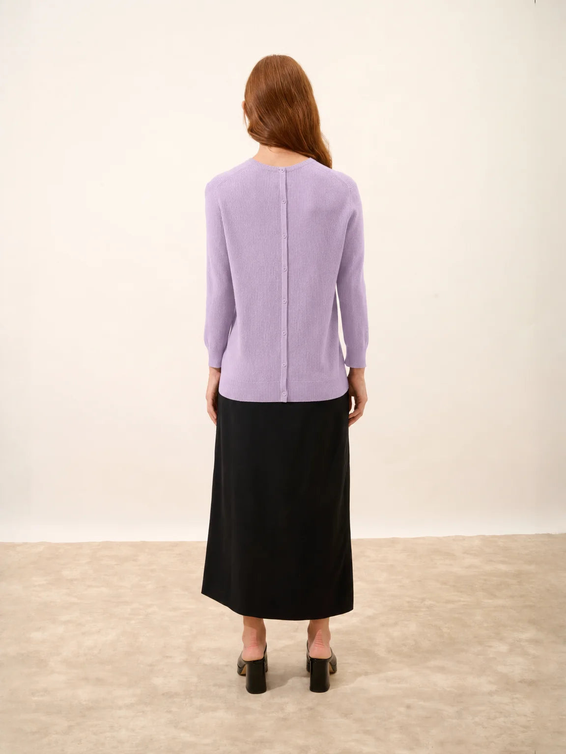 JANICE Pull Col Rond Boutonné Dos Mauve Chiné