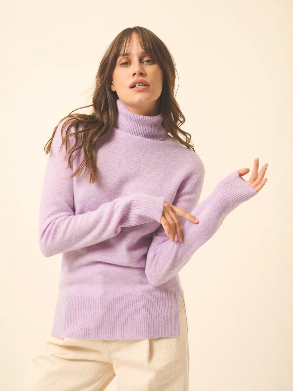LEXIE Pull Col Roulé Mauve Chiné