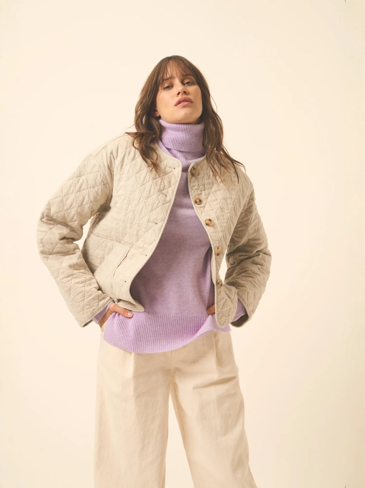 LEXIE Pull Col Roulé Mauve Chiné