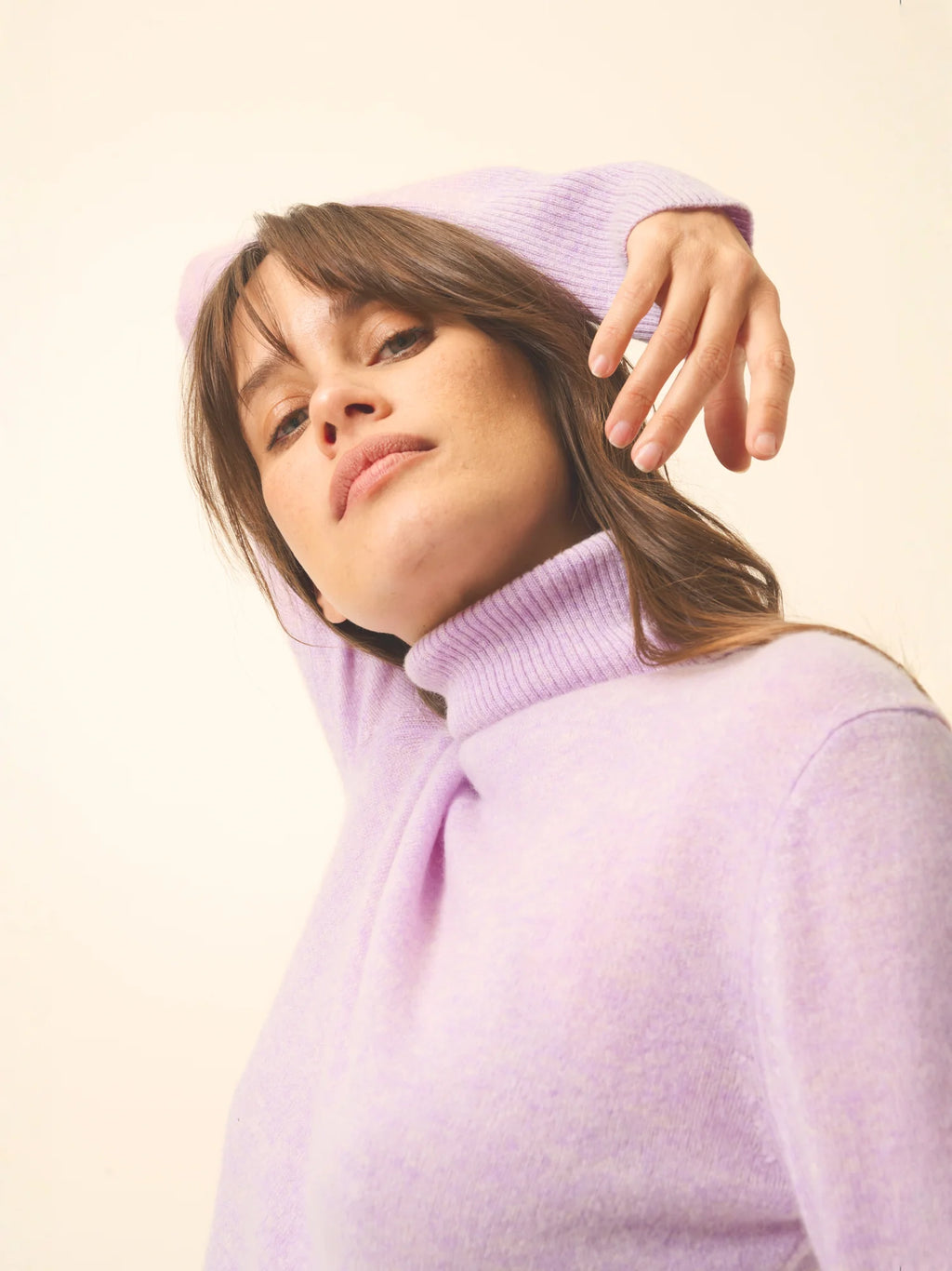 LEXIE Pull Col Roulé Mauve Chiné