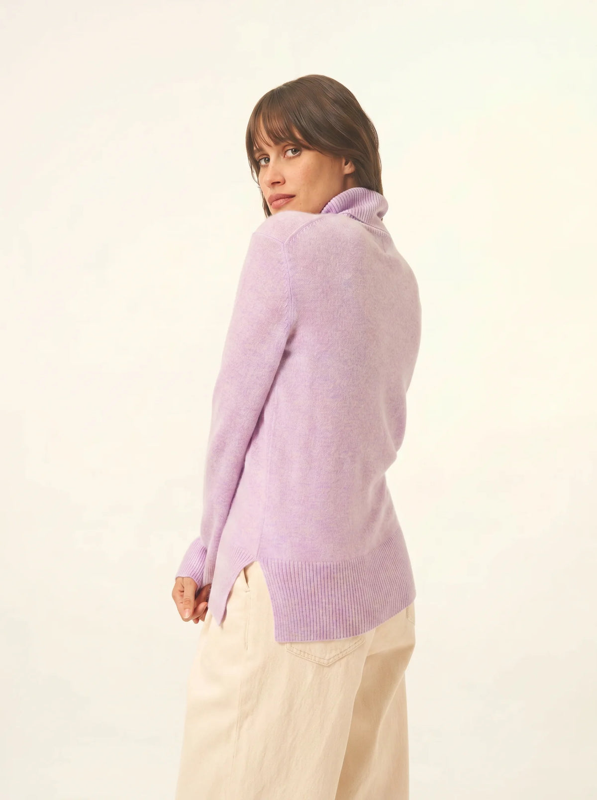 LEXIE Pull Col Roulé Mauve Chiné