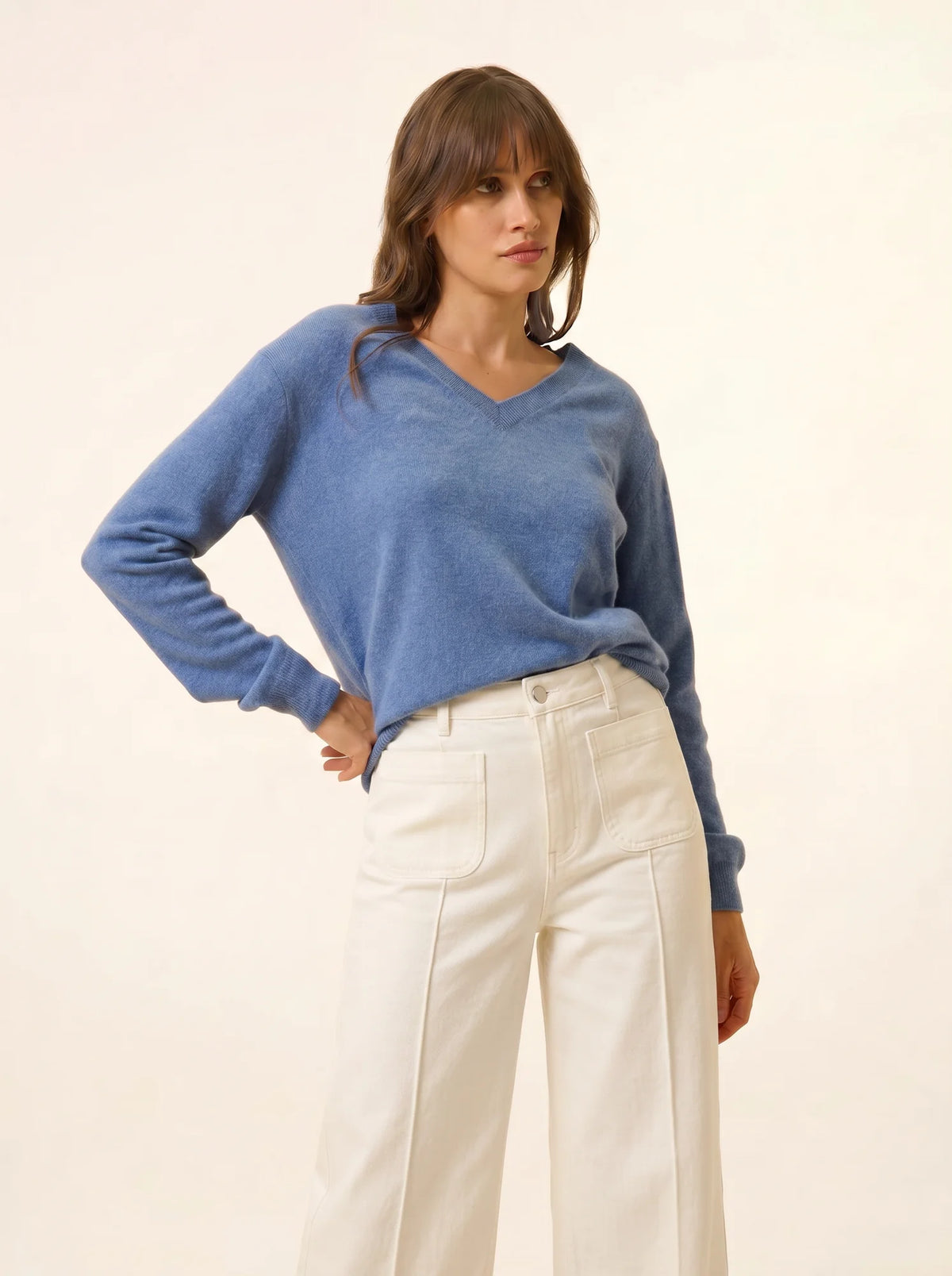 NORA Pull Col V Bleu Denim