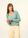 PHOEBE Pullover V-Ausschnitt Grün meliert