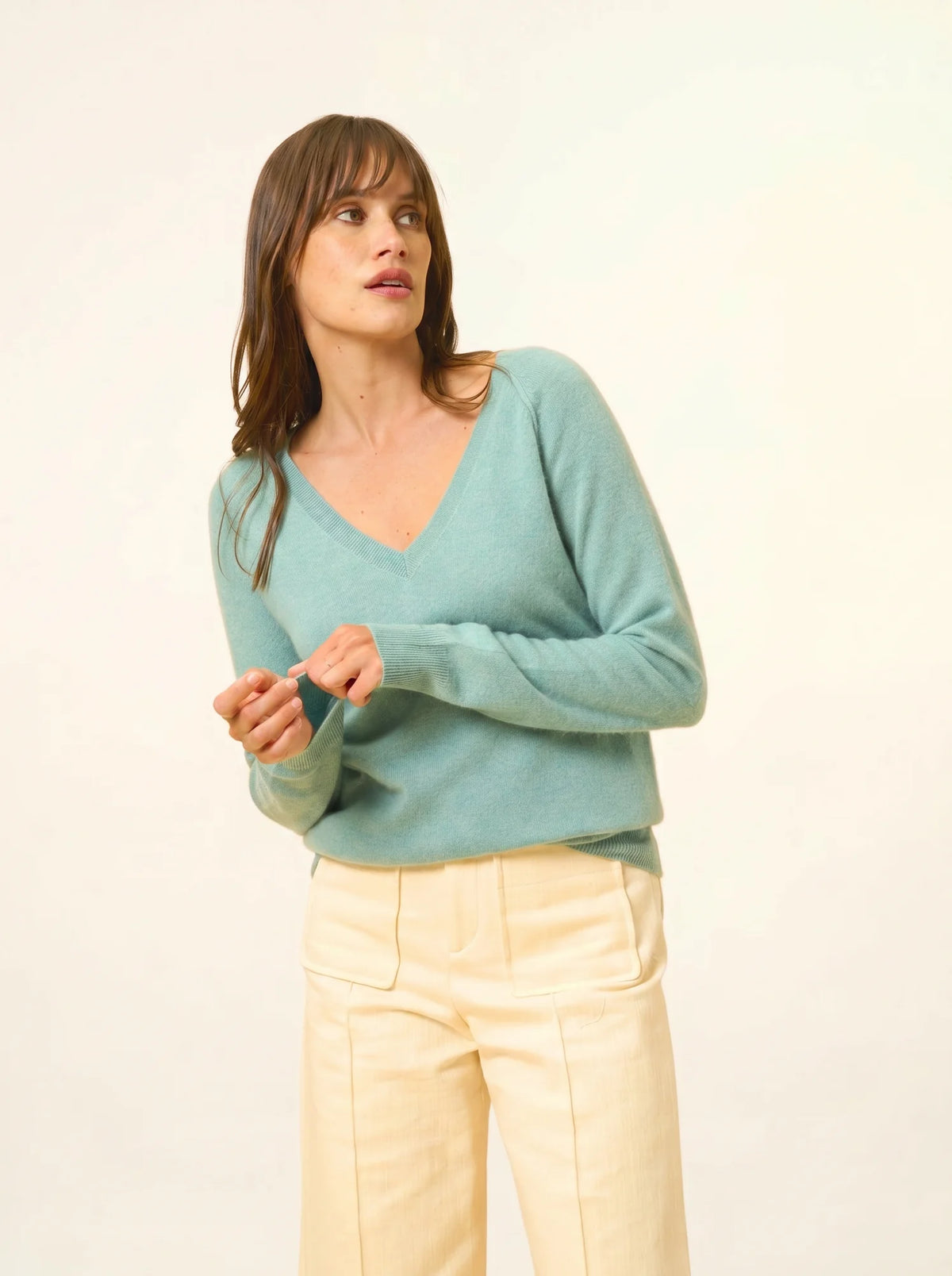 PHOEBE Pullover V-Ausschnitt Grün meliert