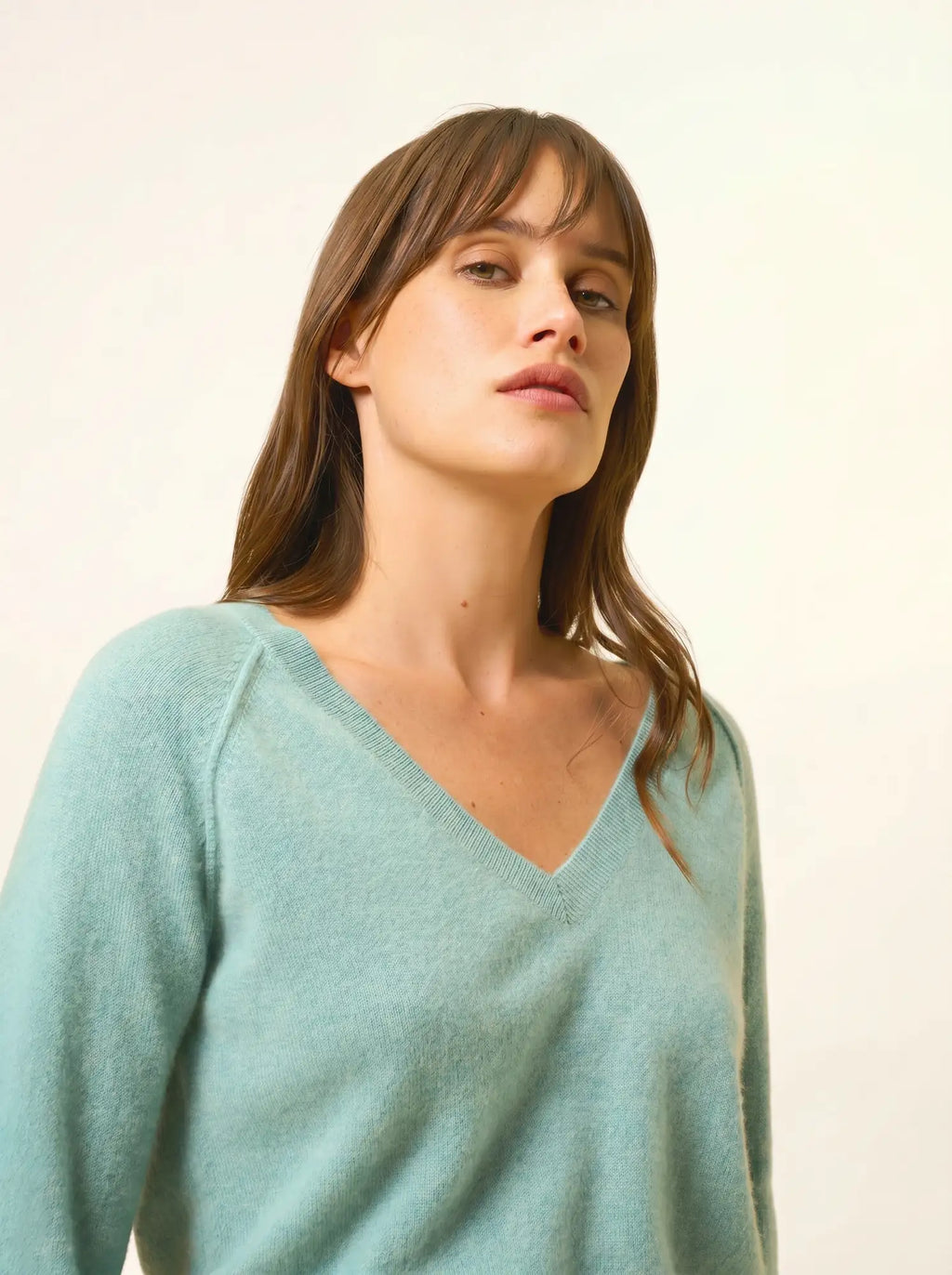 PHOEBE Pullover V-Ausschnitt Grün meliert