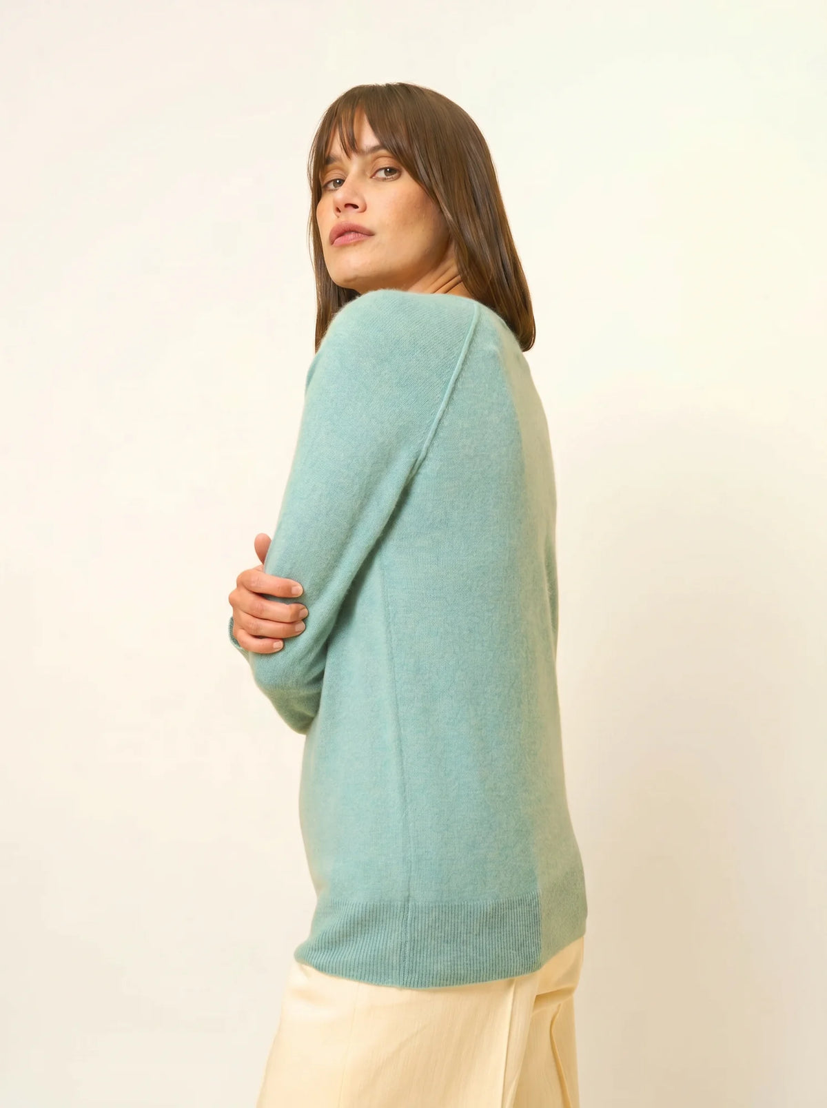 PHOEBE Pullover V-Ausschnitt Grün meliert