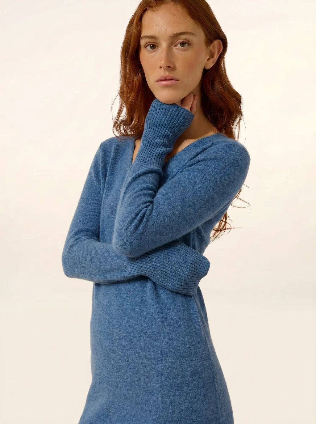 TRACY Robe Col V Bleu Denim