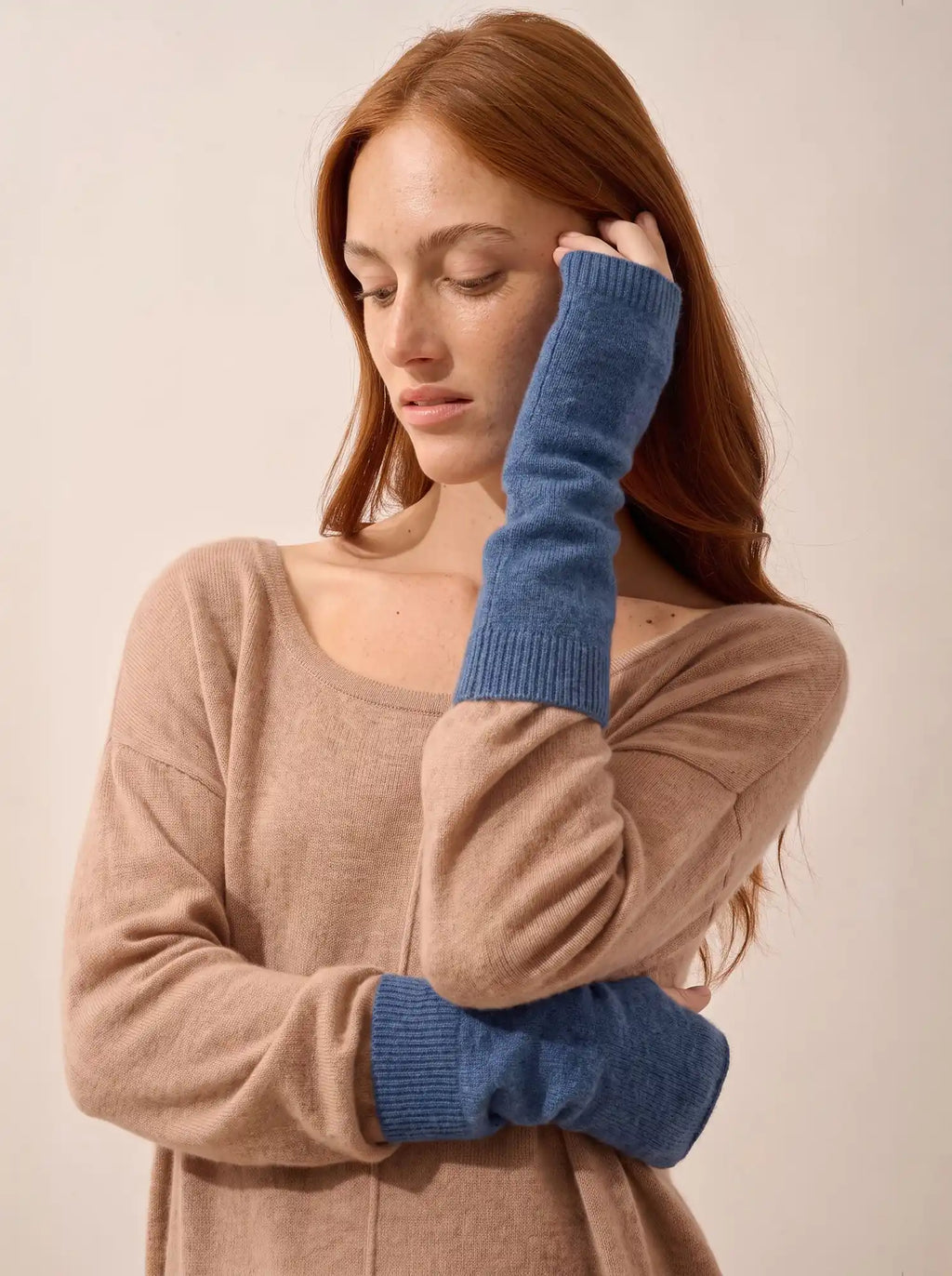 ZOE Fingerless Gloves Denim Blue