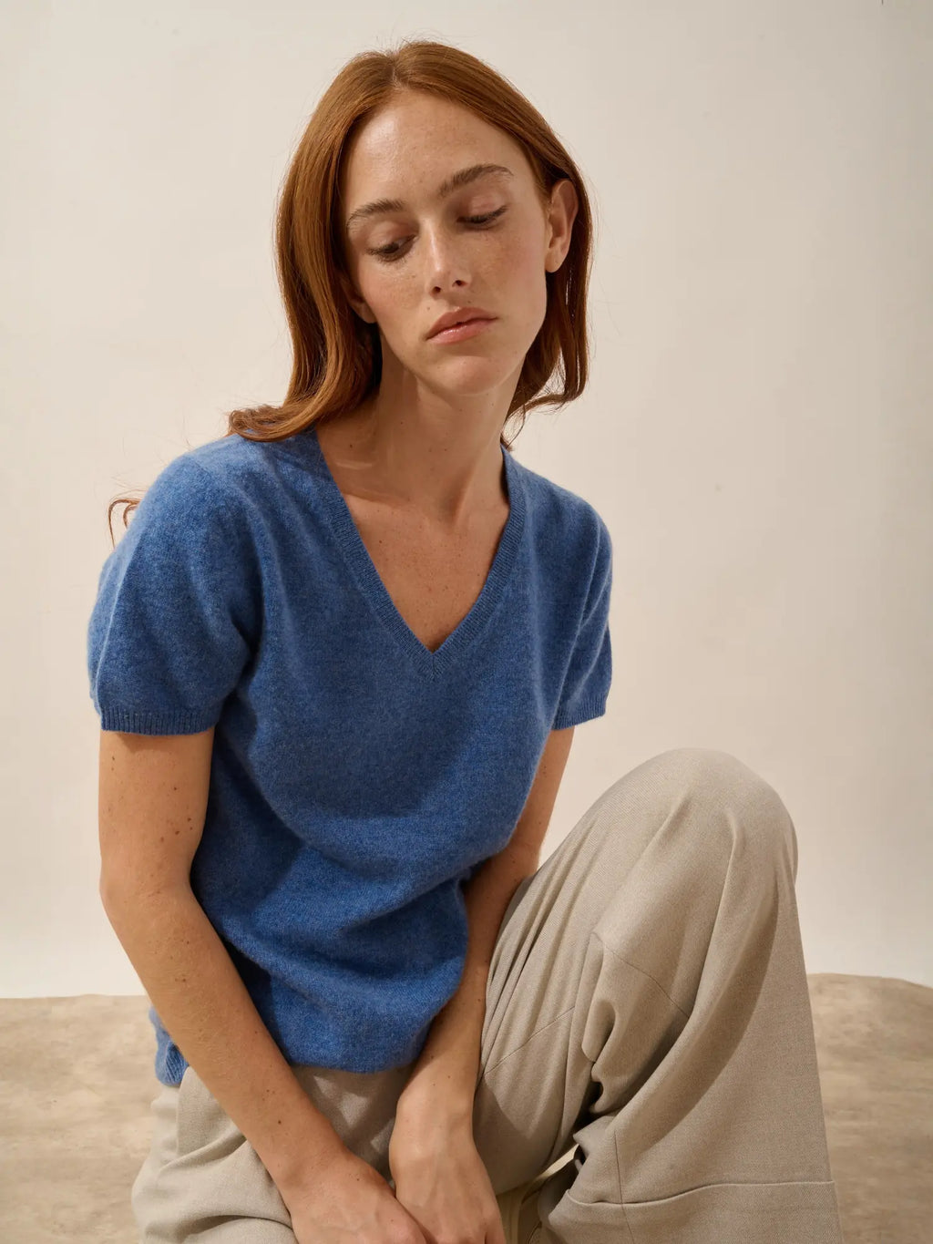 GLAMIS T-Shirt Col V Bleu Denim