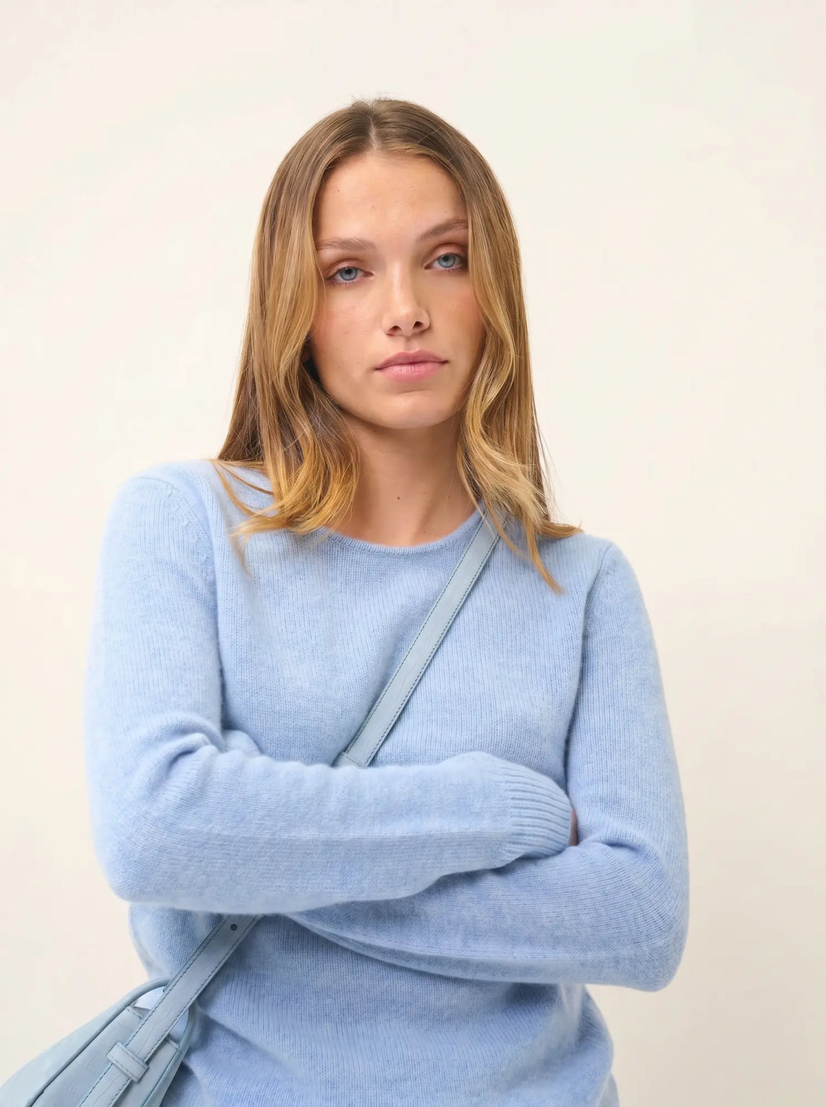 JOYCE Pull Col Rond 4 Fils Bleu Ciel Chiné