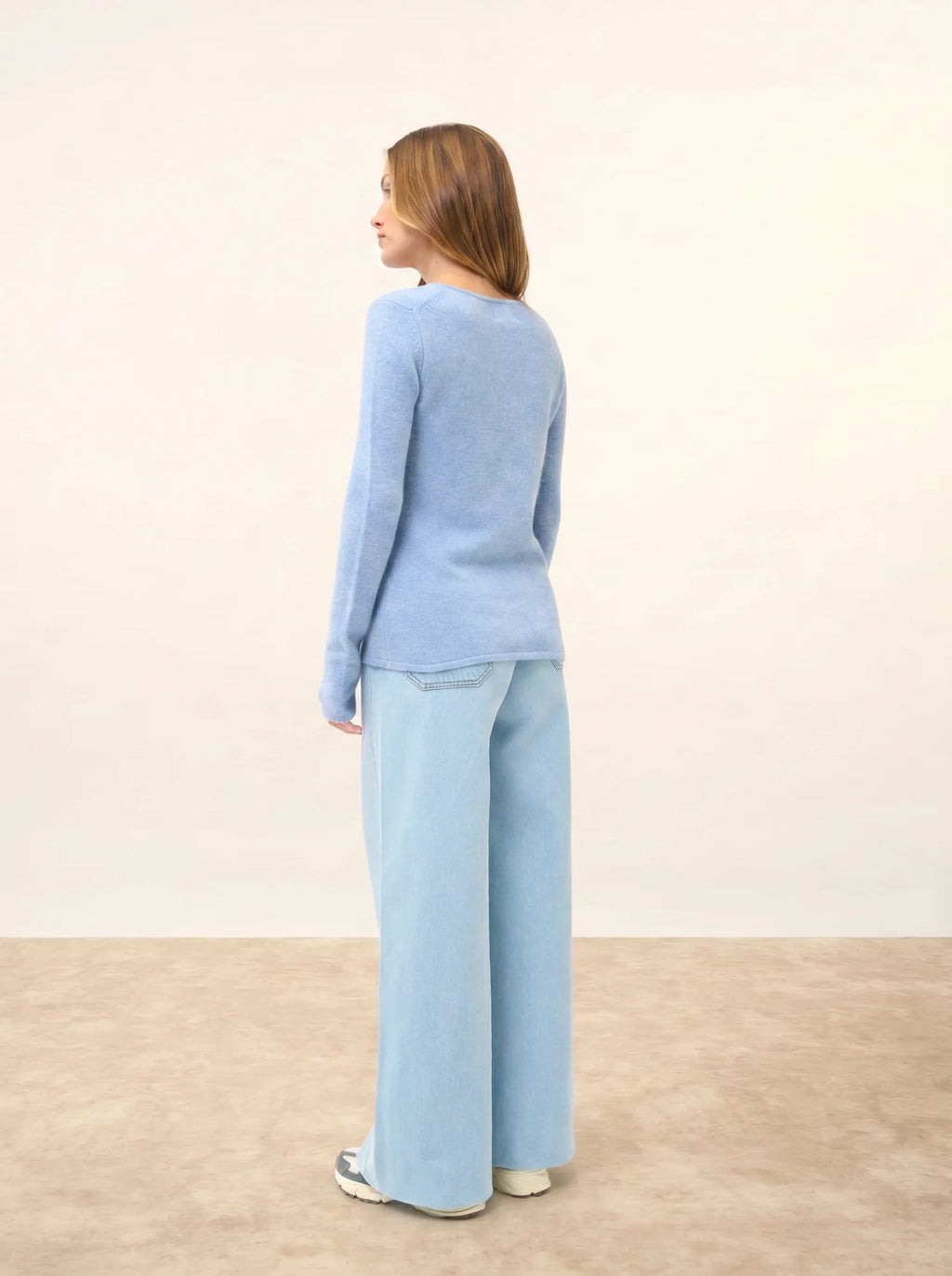 JOYCE Sweater Crew Neck 4 Ply Heather Sky Blue