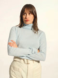 AVA Pull Col Roulé Bleu Clair Chiné