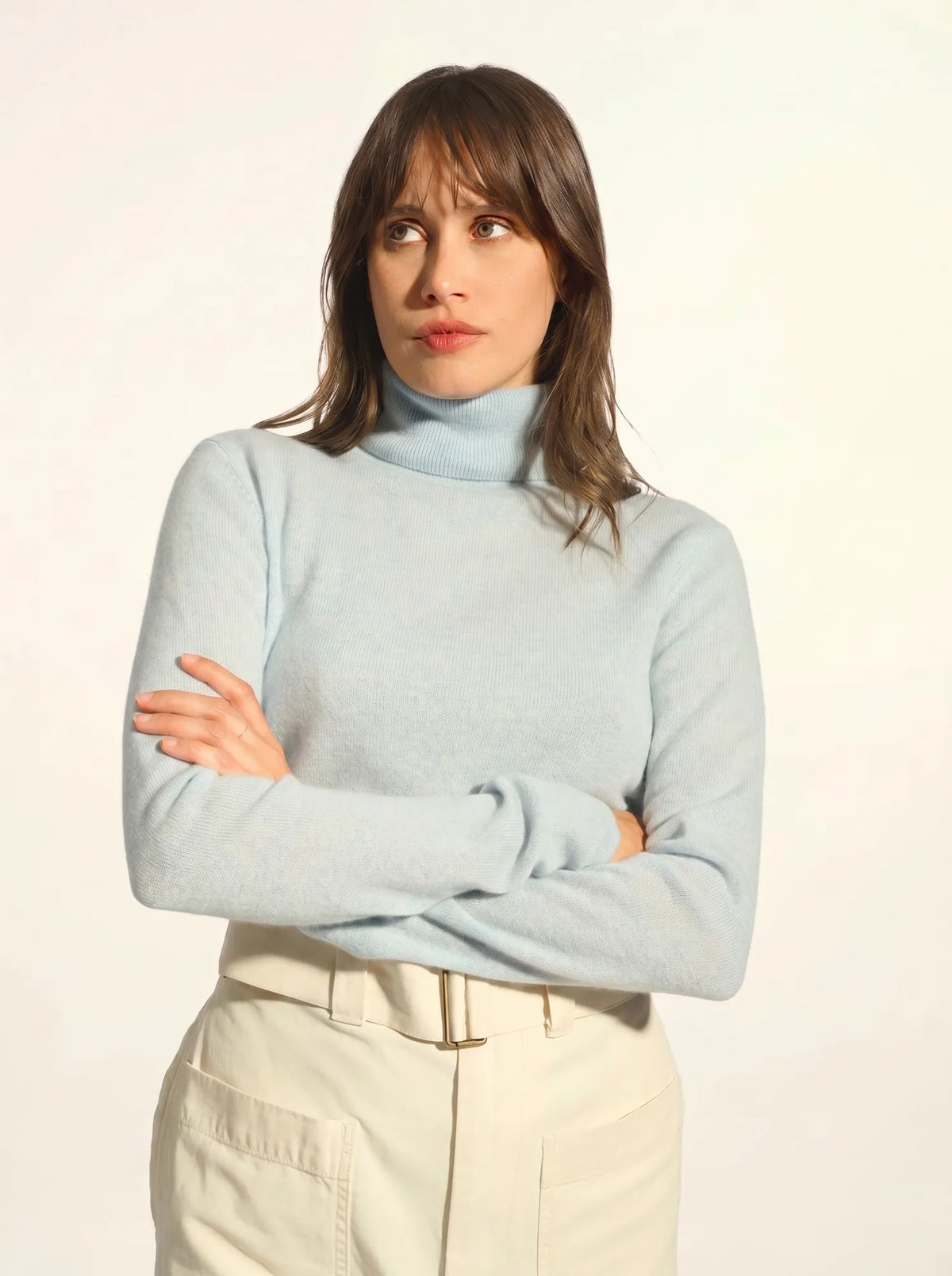 AVA Pull Col Roulé Bleu Clair Chiné