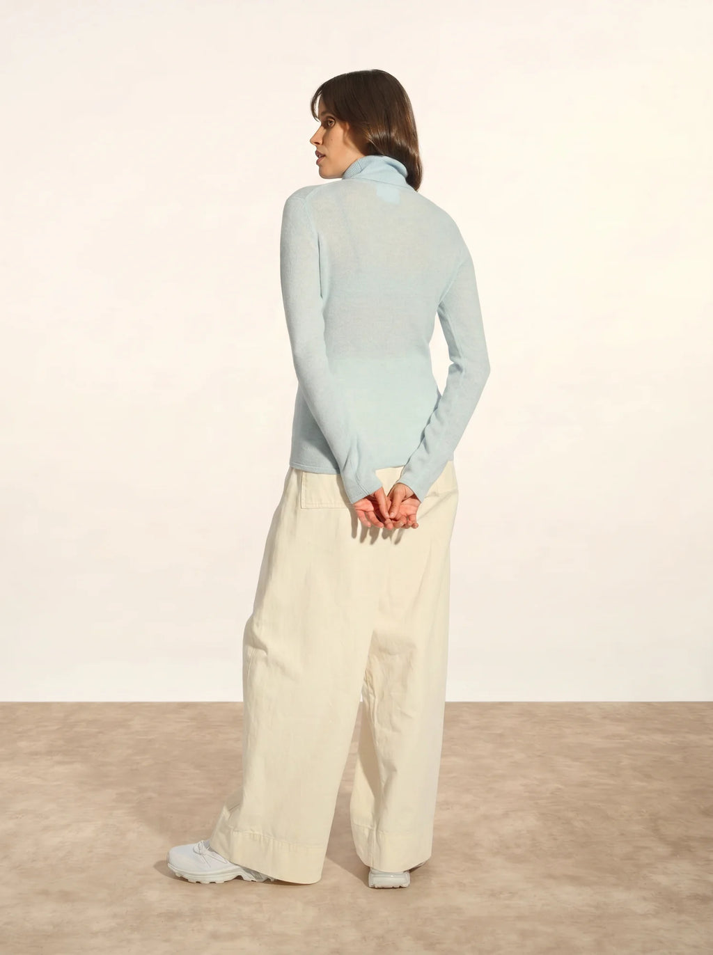 AVA Pull Col Roulé Bleu Clair Chiné