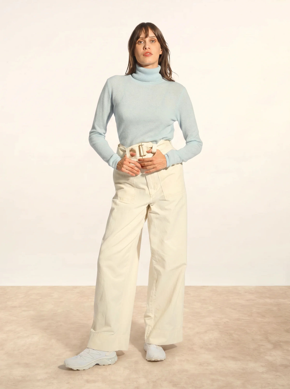 AVA Pull Col Roulé Bleu Clair Chiné