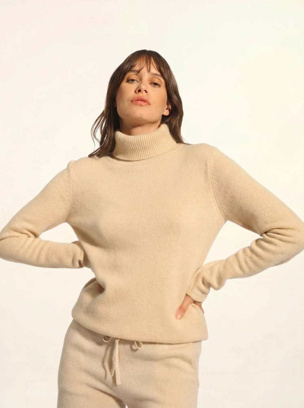 MATT Pull Col Roulé 4 Fils Beige