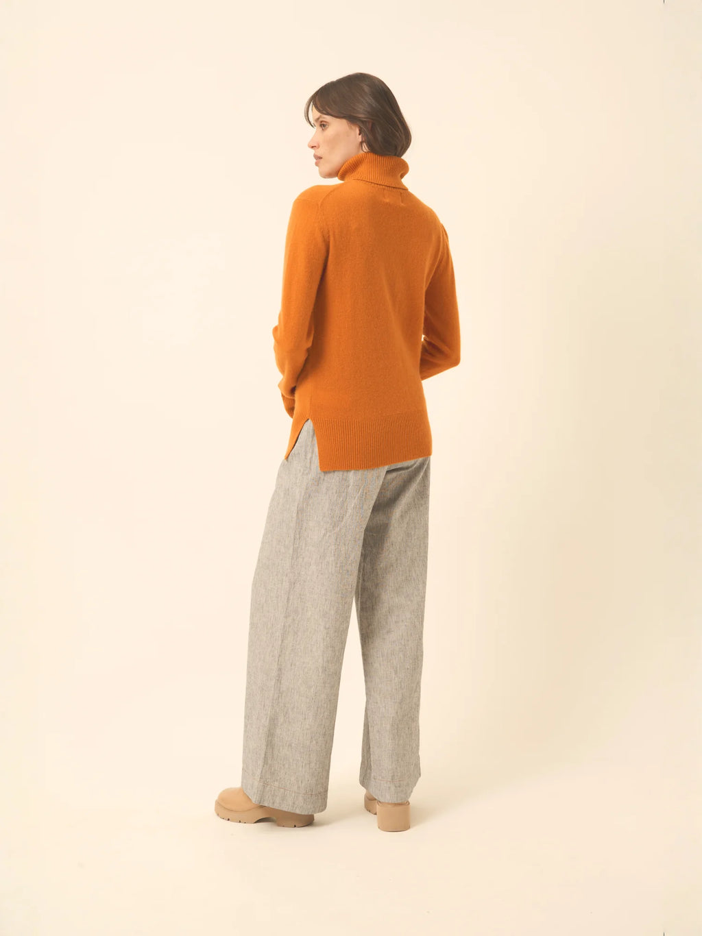 LEXIE Pull Col Roulé Ocre