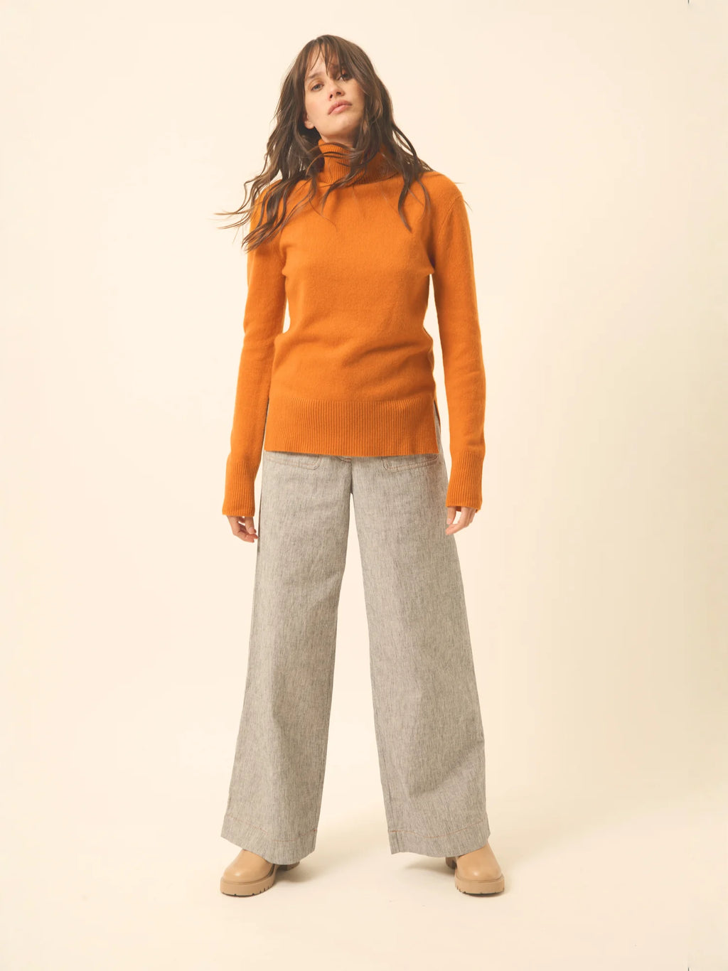 LEXIE Pull Col Roulé Ocre