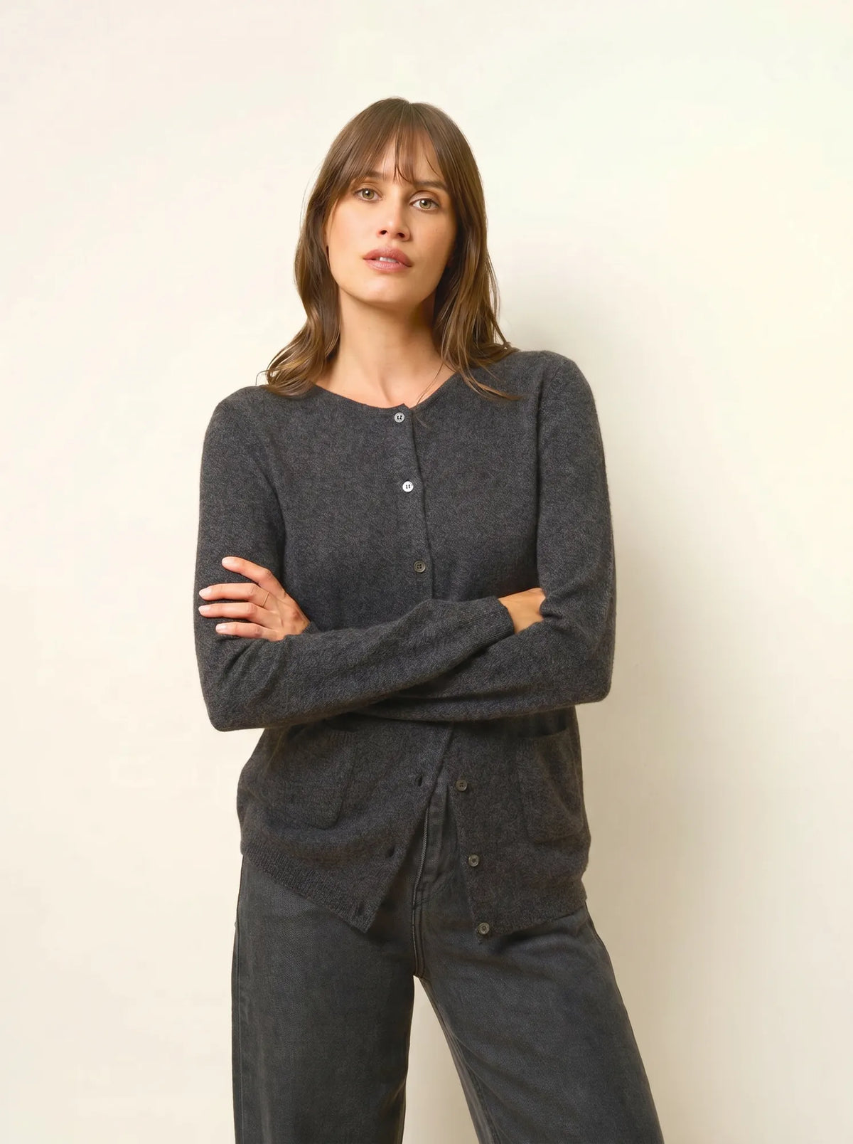 KATHARINE Cardigan Crew Neck Heather Black