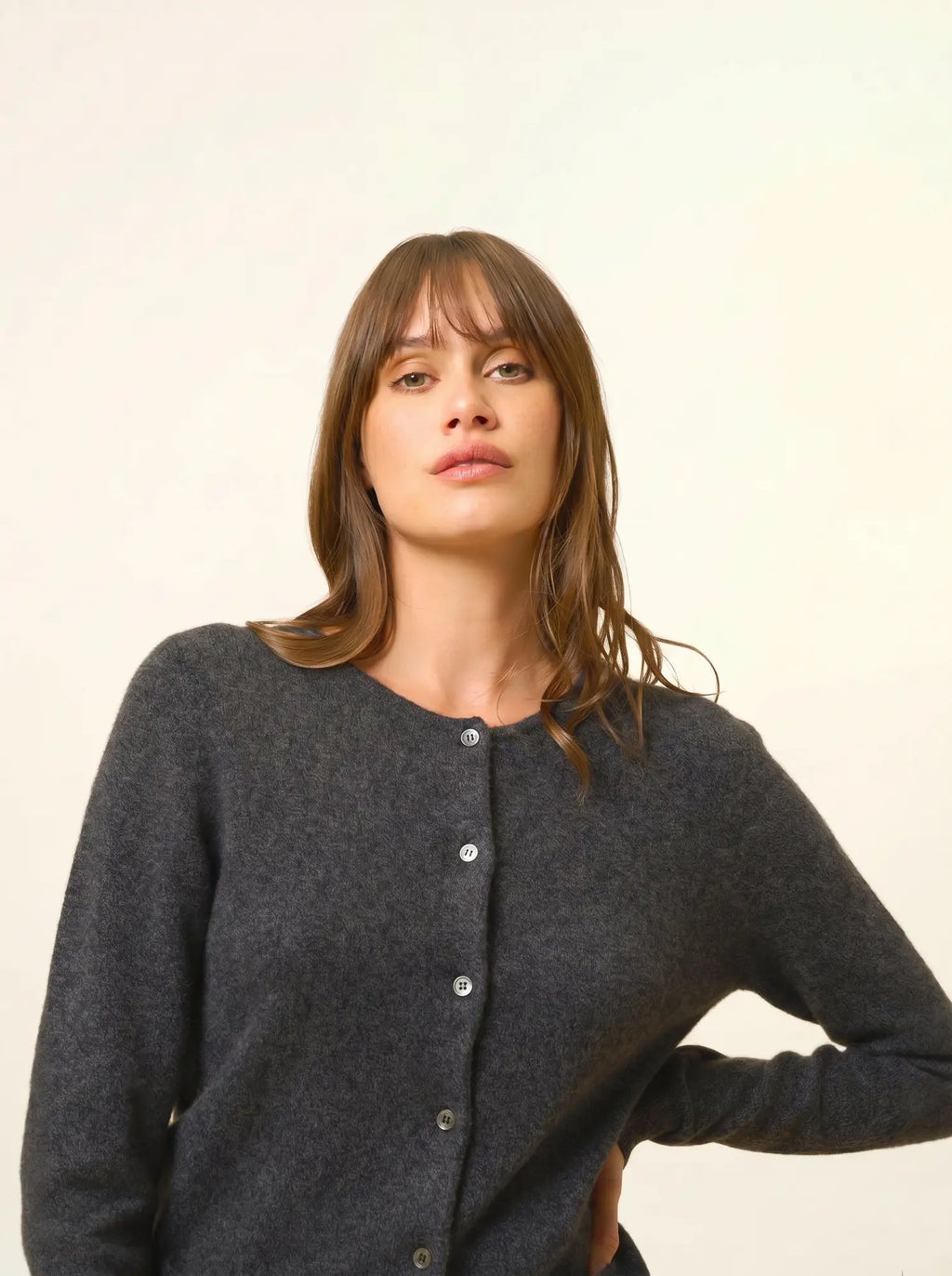 KATHARINE Cardigan Crew Neck Heather Black