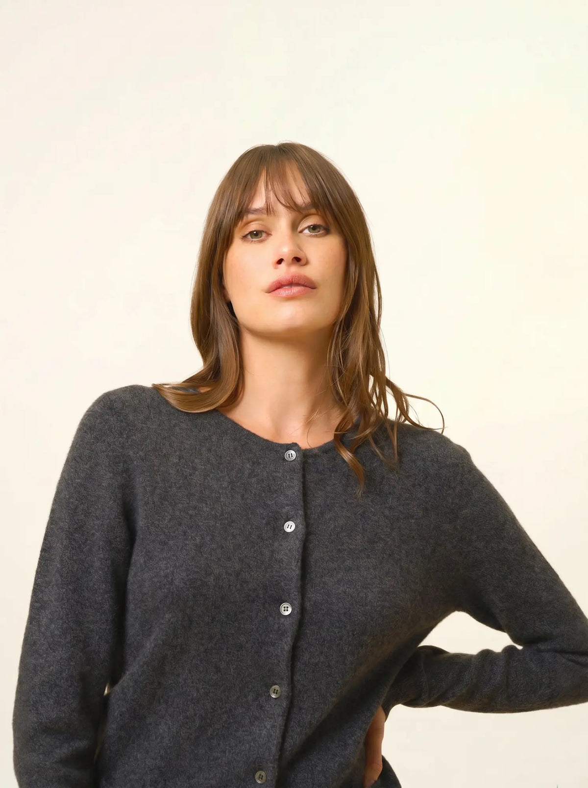 KATHARINE Cardigan Crew Neck Heather Black