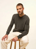 NATHAN Sweater V-Neck 4 Ply Heather Khaki
