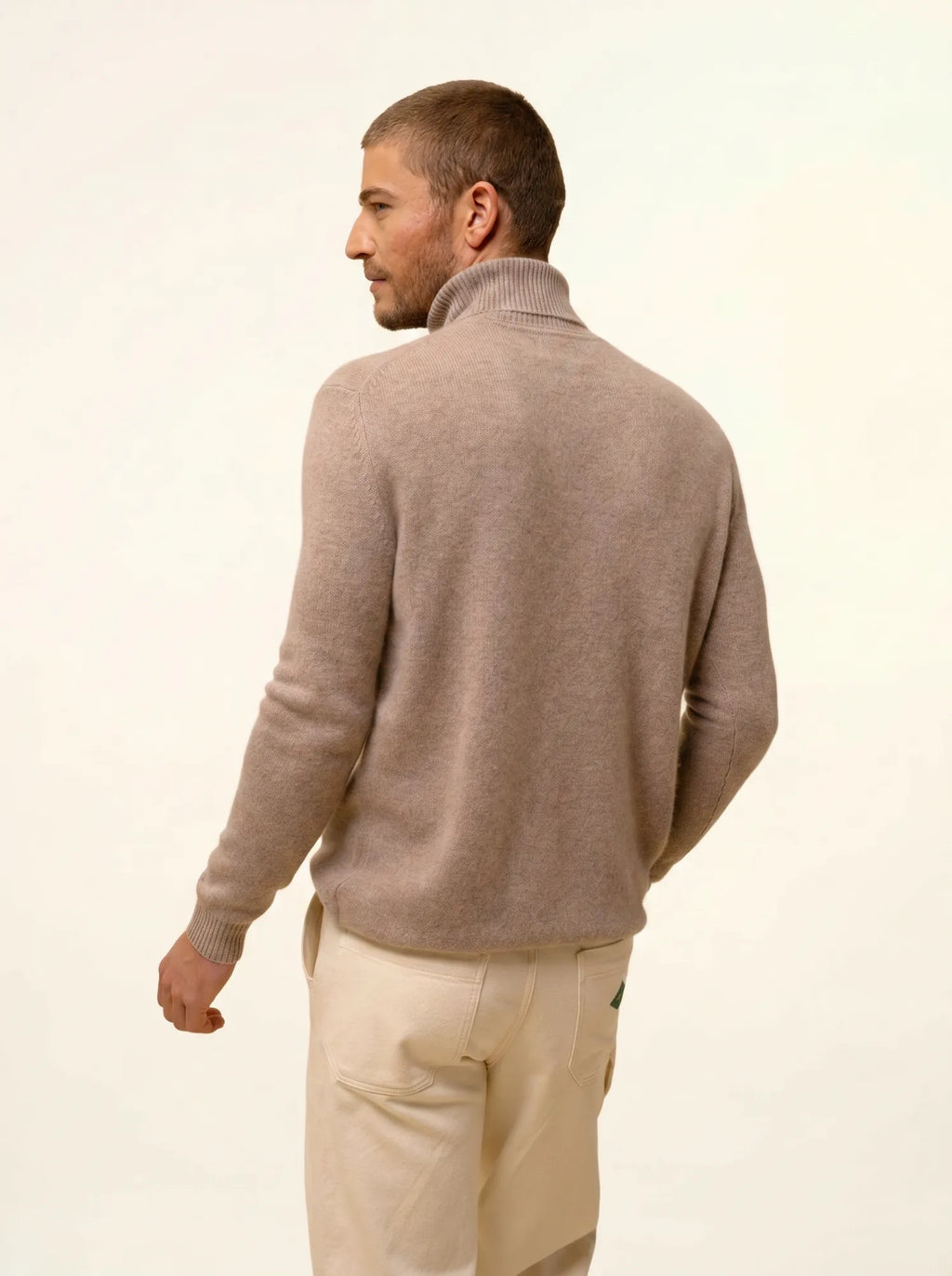 SACHA Pull Col Roulé 4 Fils Taupe Clair Chiné