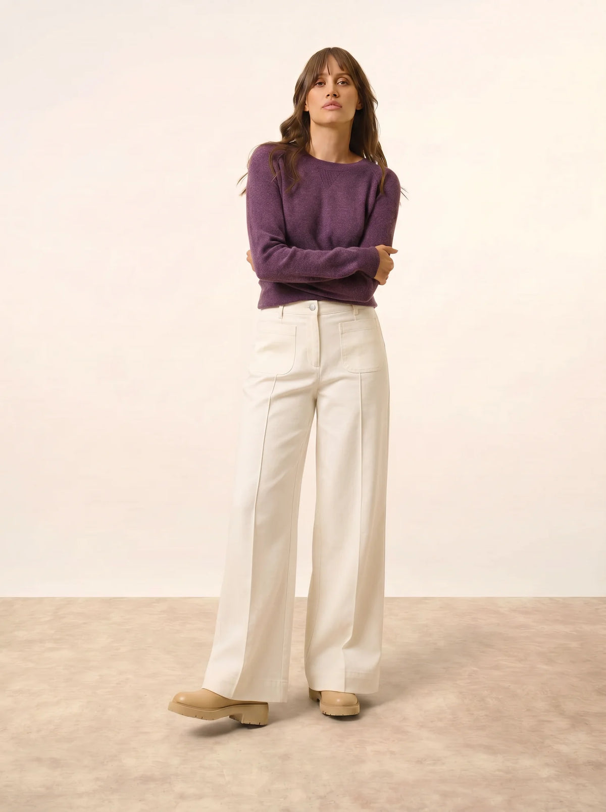 HELEN Pull Col Rond Violet Chiné