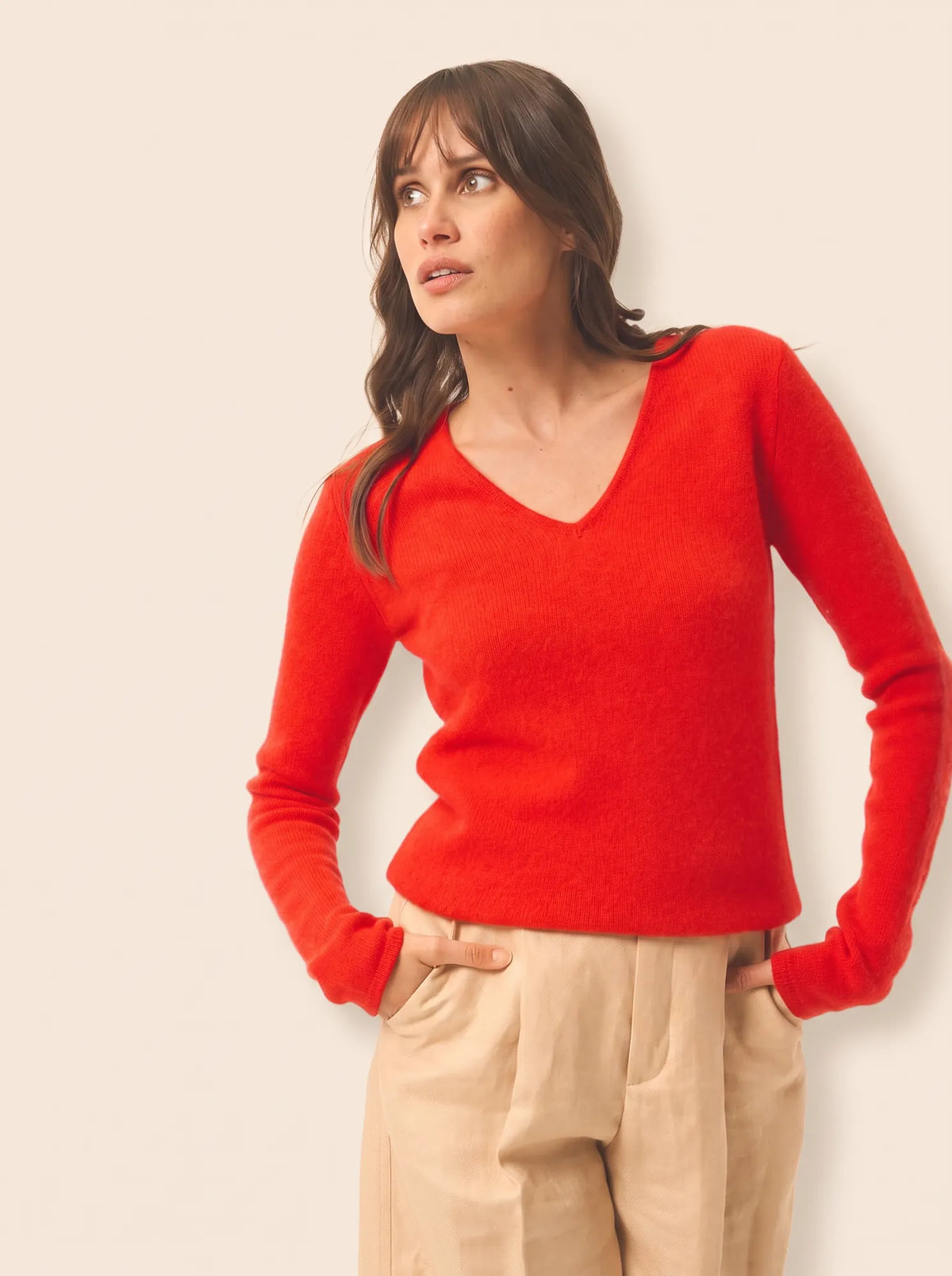 ABBY Pull Col V 4 Fils Tomate