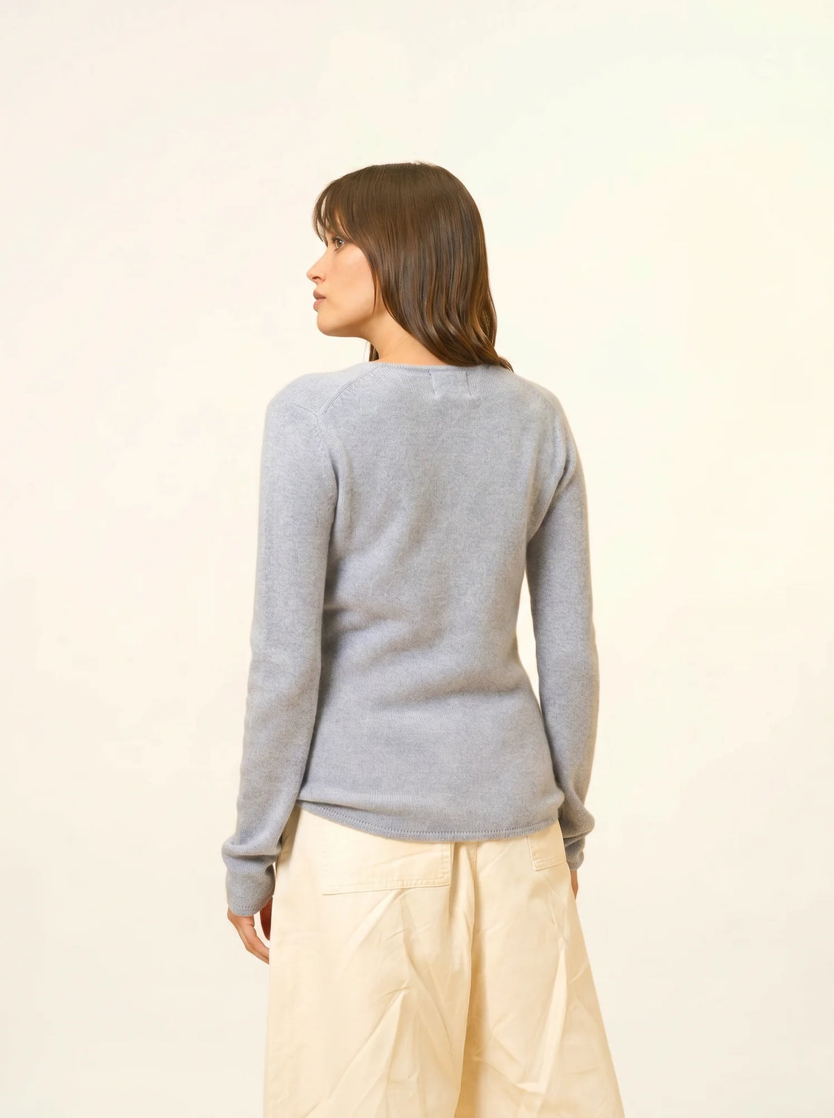 ABBY Pull Col V 4 Fils Bleu Ivoire