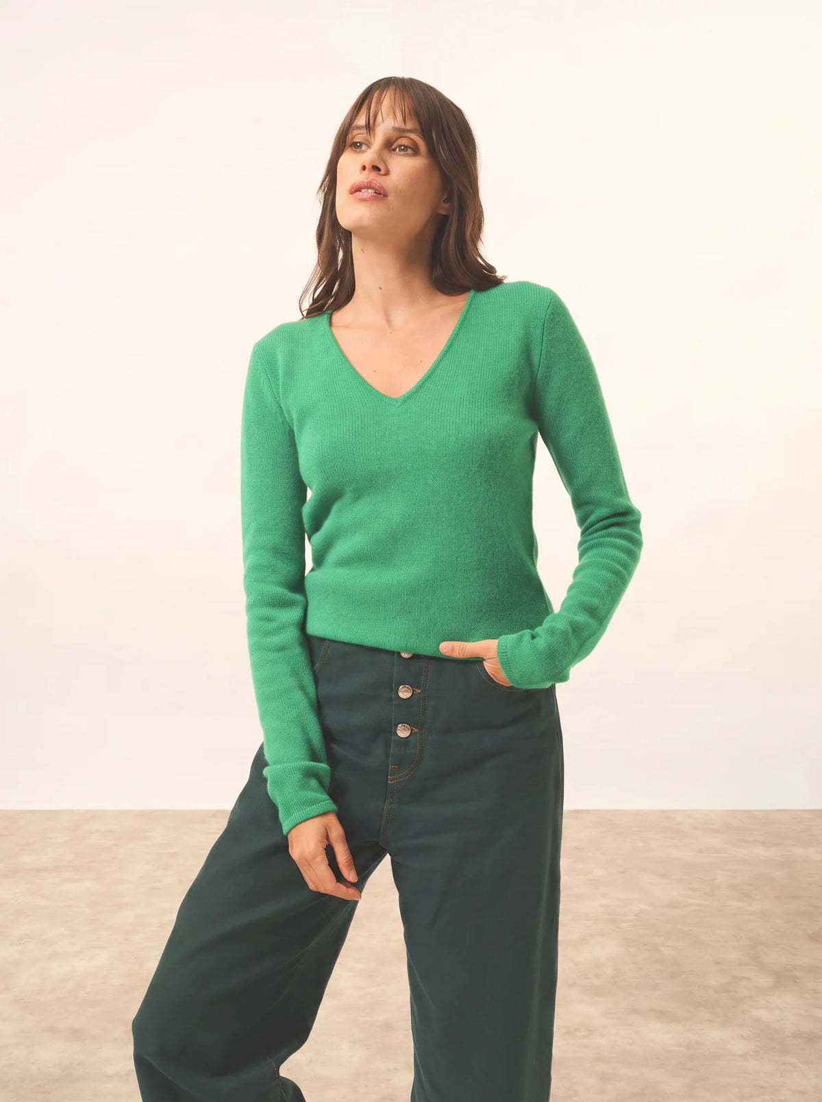ABBY Pull Col V 4 Fils Menthe