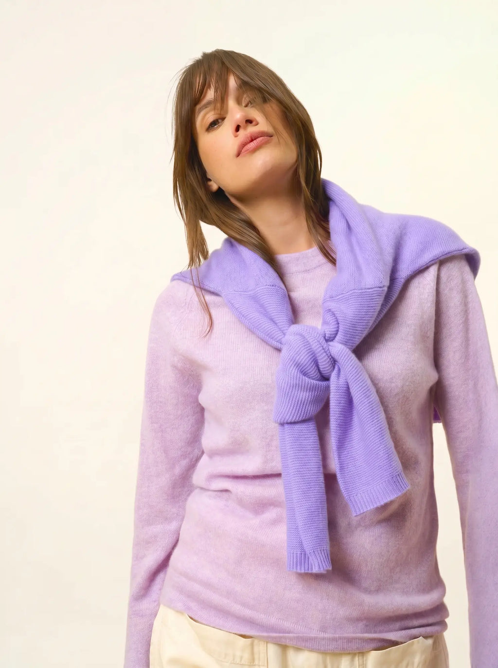 JANE Pull Col Rond Mauve Chiné
